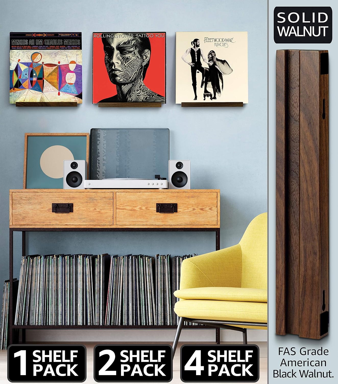 Walnut Vinyl Record Display Shelves, Album Art & Now Playing | Solid walnut shelves for album art décor or now playing