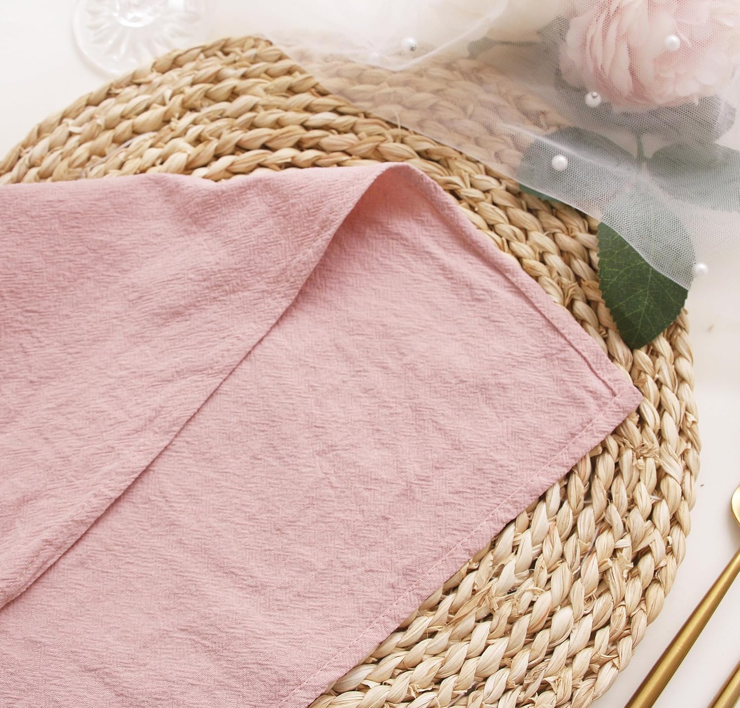 Pink Cotton Dinner Napkins Set of 12, 16 x 16 Inch Cloth Napkins | Washable Fabric Napkins with Hemmed Edges for