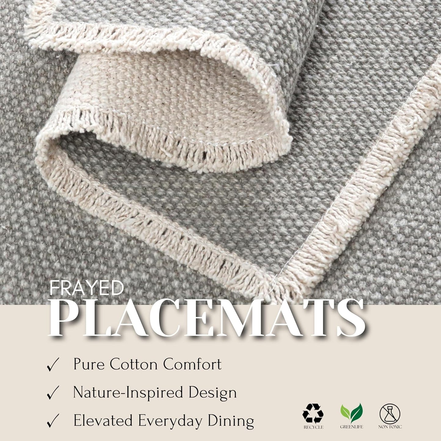 Hausattire Cotton Frayed Placemats Set of 6 Dining Table 13x19 Inch | Rustic Farmhouse Boho Washable Easter Placemat