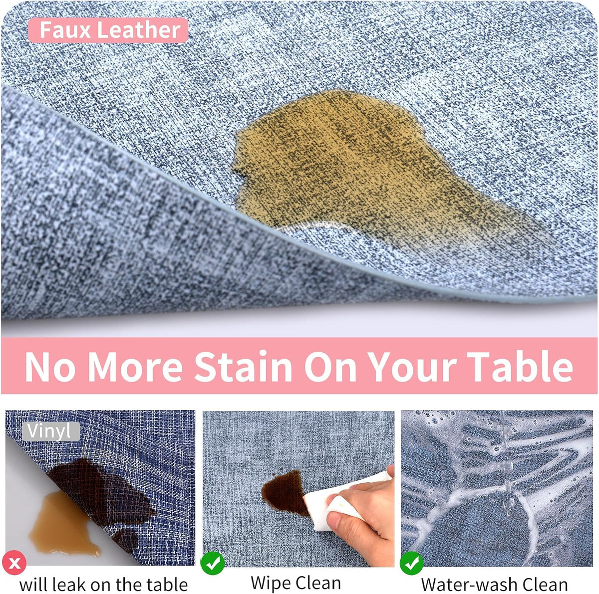 Maxpearl Faux Leather Placemats Set of 8, Easy to Clean, Blue | Waterproof - Heat Resistant - Non Slip - Wipe Clean