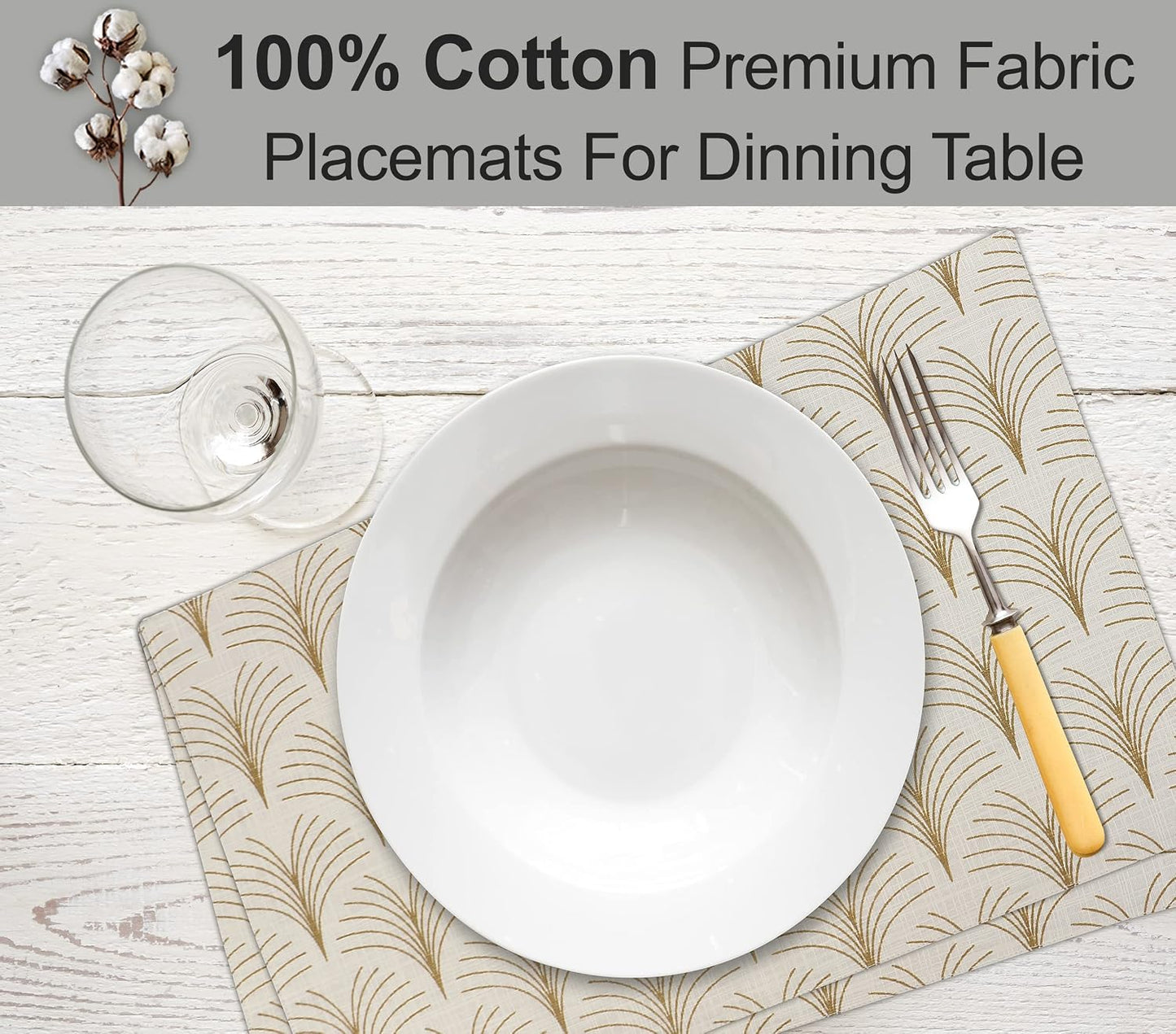 Ruvanti Placemats Set of 6, 100% Cotton Place Mats of 13"x19" – Luminous | Heat, Stain resistant, Washable, Non-Slip