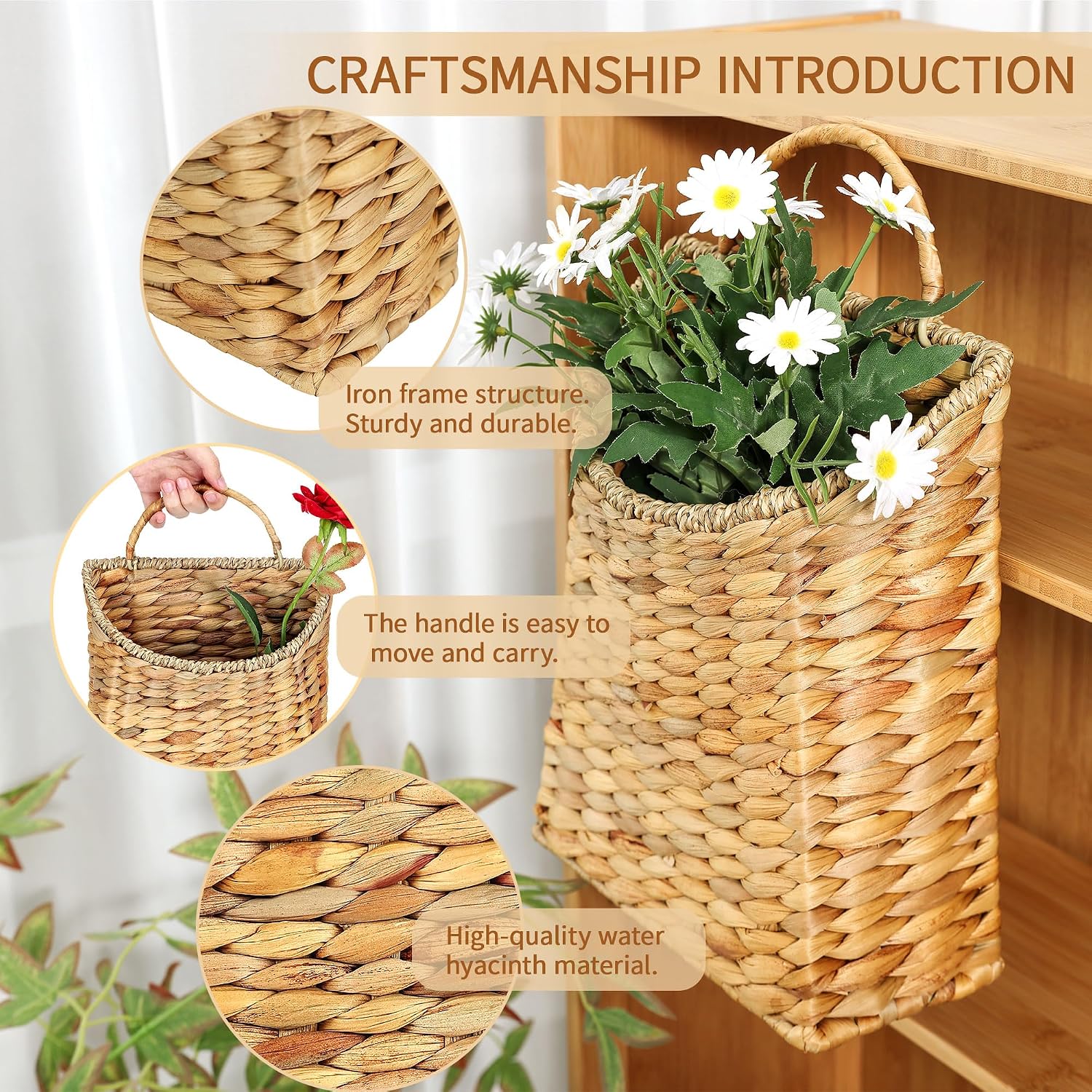 Water Hyacinth Hanging Woven Basket / 13 x 8.5