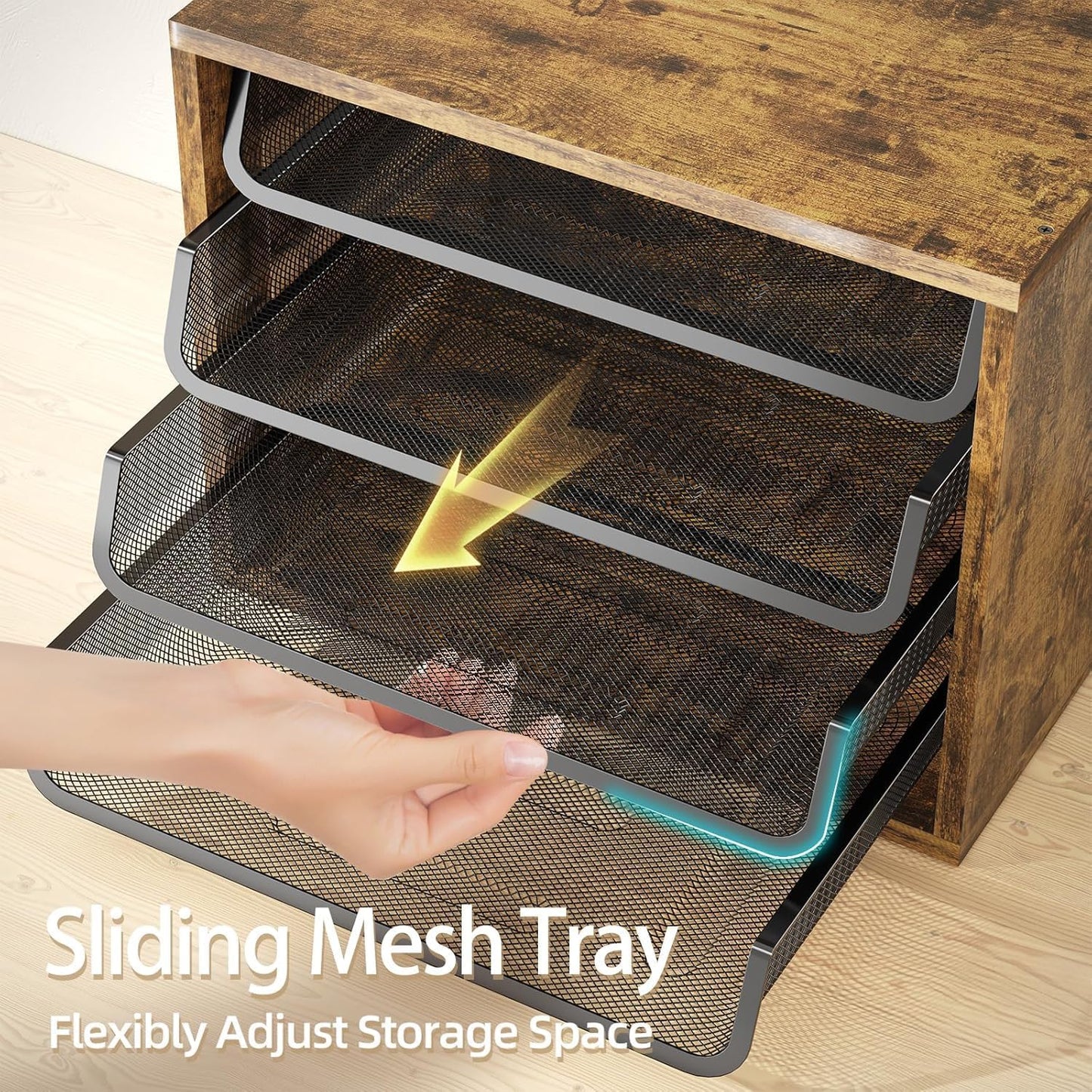 Simple Trending 4-Tier Desk File Organizer, Paper Organizer, Rustic Brown | Adjustable Letter Trays, Wood Desktop File