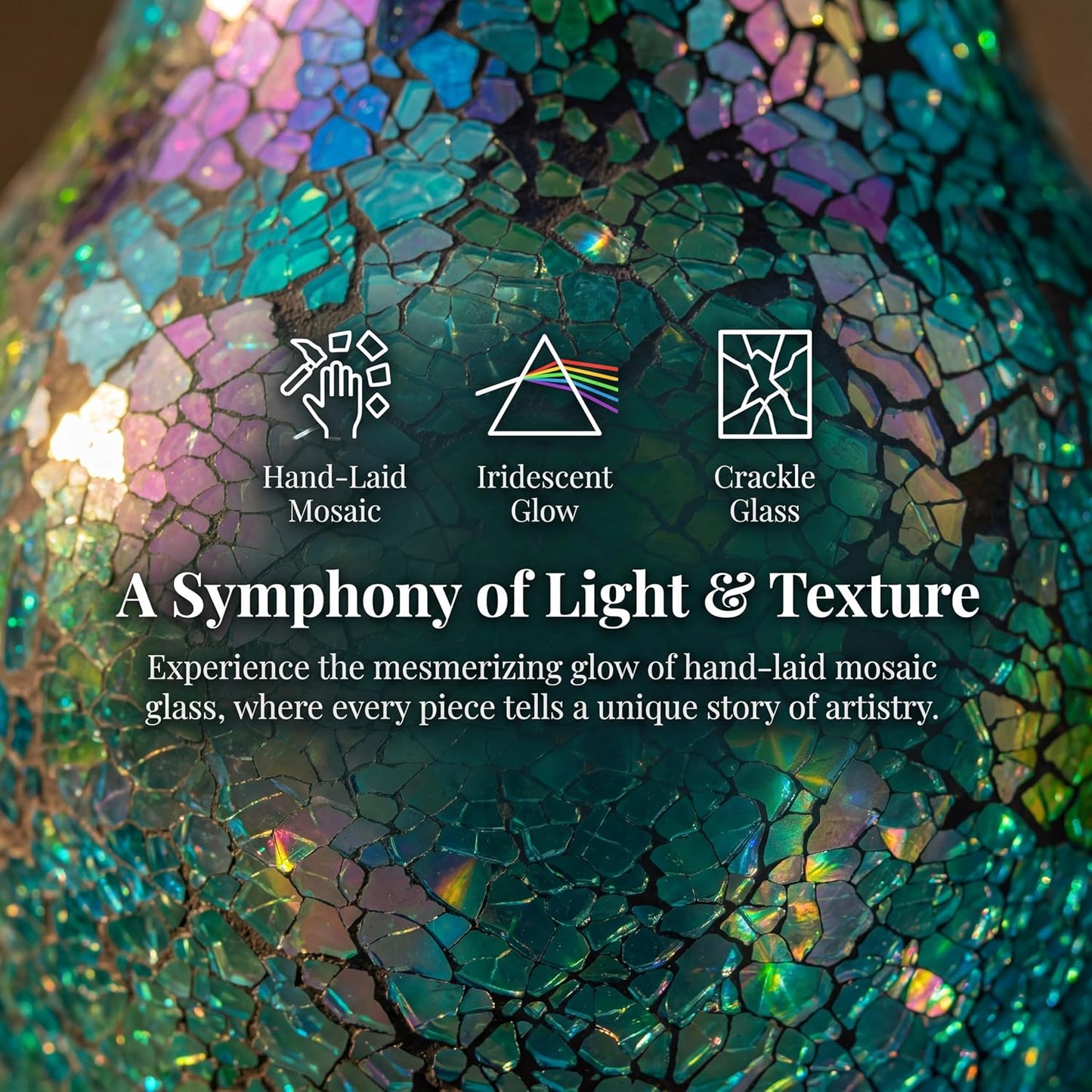 8" Iridescent Crackle Glass Vase / Iridescent Green
