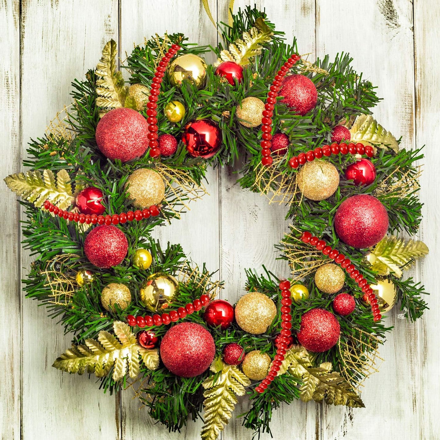 1 Piece Christmas Wooden Bead Garland Round Farmhouse Vintage Wood Bead / Burgundy / 19.7 ft