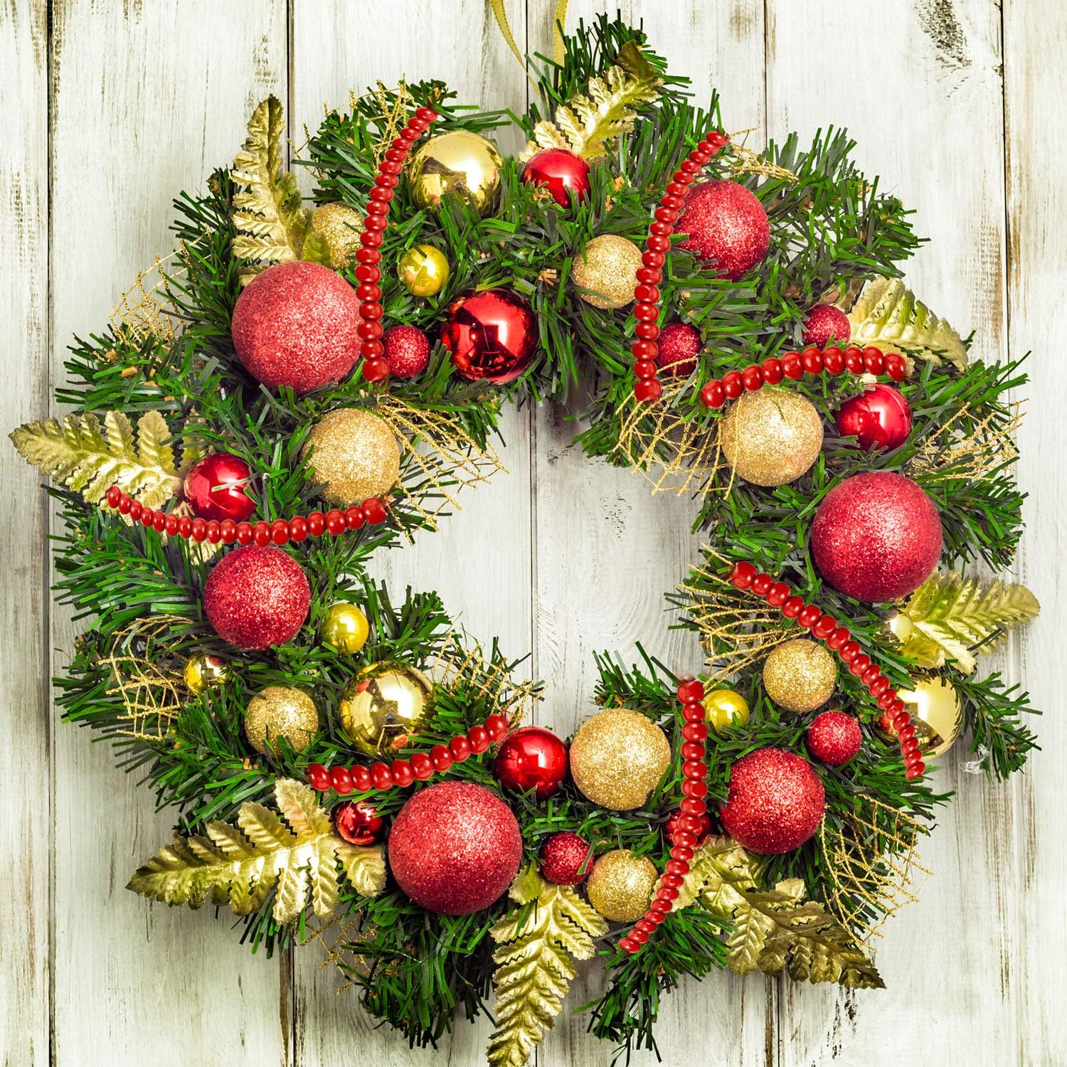 1 Piece Christmas Wooden Bead Garland Round Farmhouse Vintage Wood Bead / Burgundy / 19.7 ft