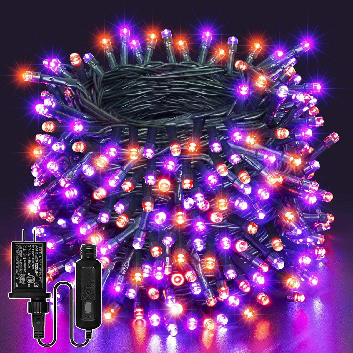 Guhope 66FT 200 LED Halloween Lights, Orange + Purple Halloween Lights Outdoor with 8 Lighting Modes, Waterproof String Light for Halloween Christmas Outdoor Party Yard Garden Decoration