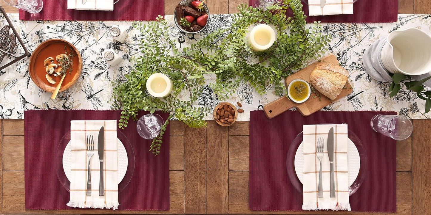 DII Basic Everyday Ribbed Tabletop 100% Cotton, Placemat Set, 13x19, Barn Red, 6 Piece