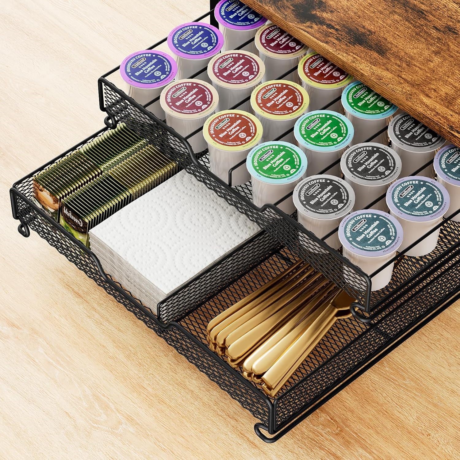 Plaviya Coffee Bar Organizer Coffee Station K Cup Holder for Countertop | 30 Coffee Pods Organizer, Mug Holder with 12