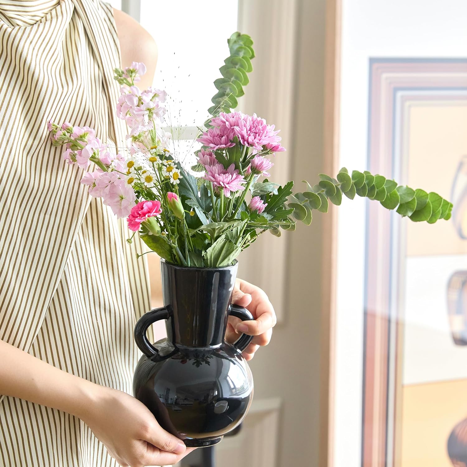 Ceramic Vase / Modern Flower Vase Decorative Vases for Bouquet / Vase-05 / Black / 7 Inch