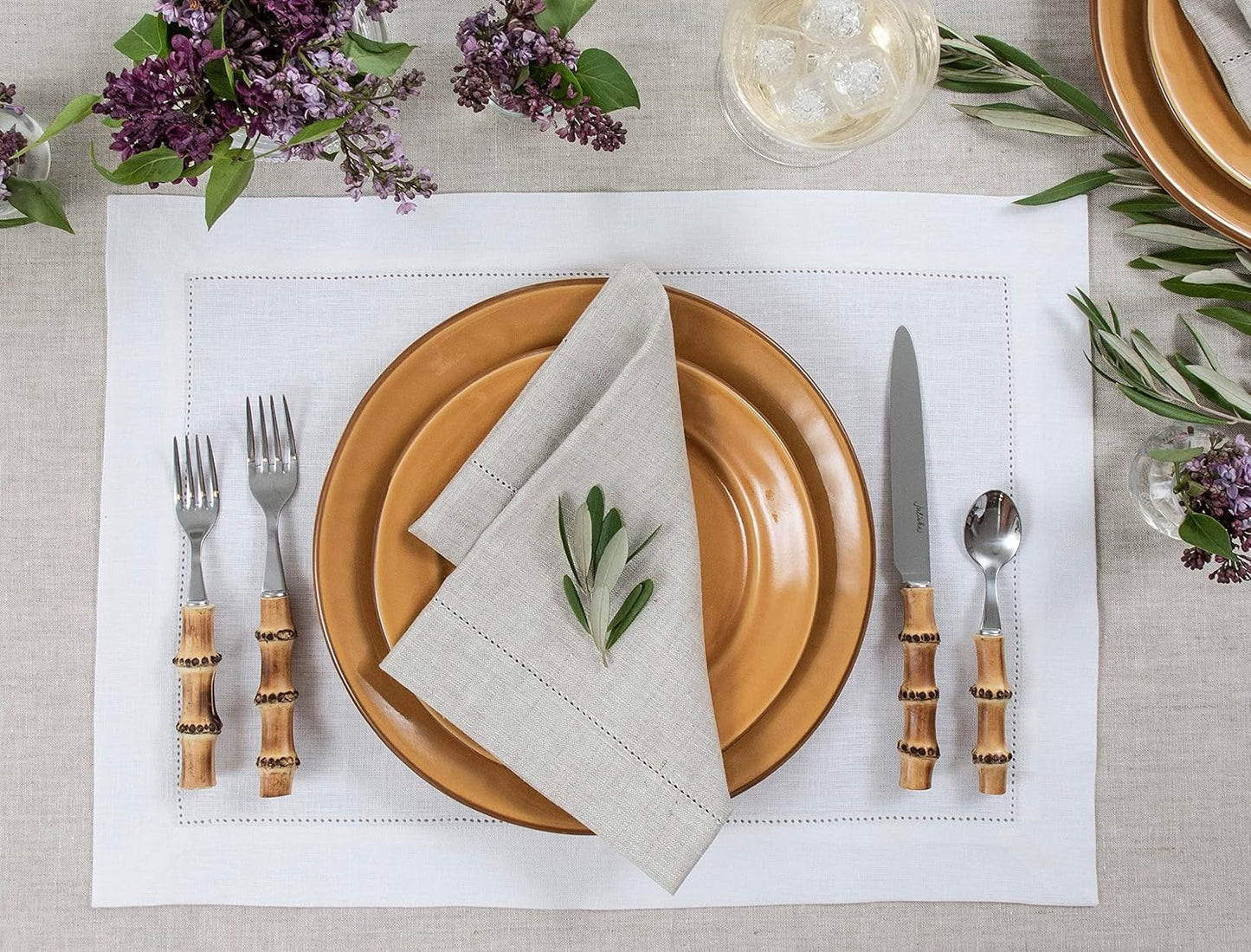 Solino Home 100% Linen Placemats White, Medium Weight 14 x 19 in, Set of 4 | Place Mats individual place settings for