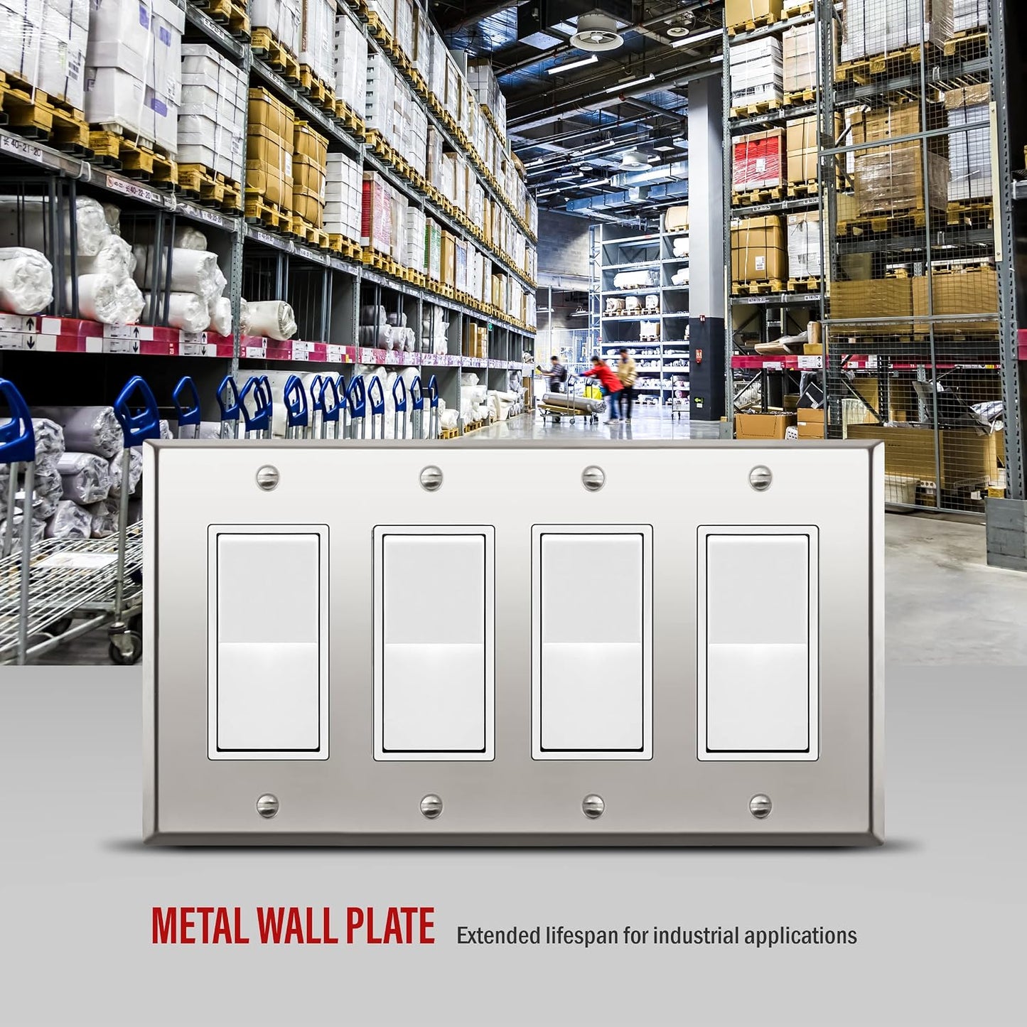 ENERLITES Decorator Switch Metal Wall Plate, 4-Gang Polished Chrome, Silver | Fits quad decorator switches; Rust-proof