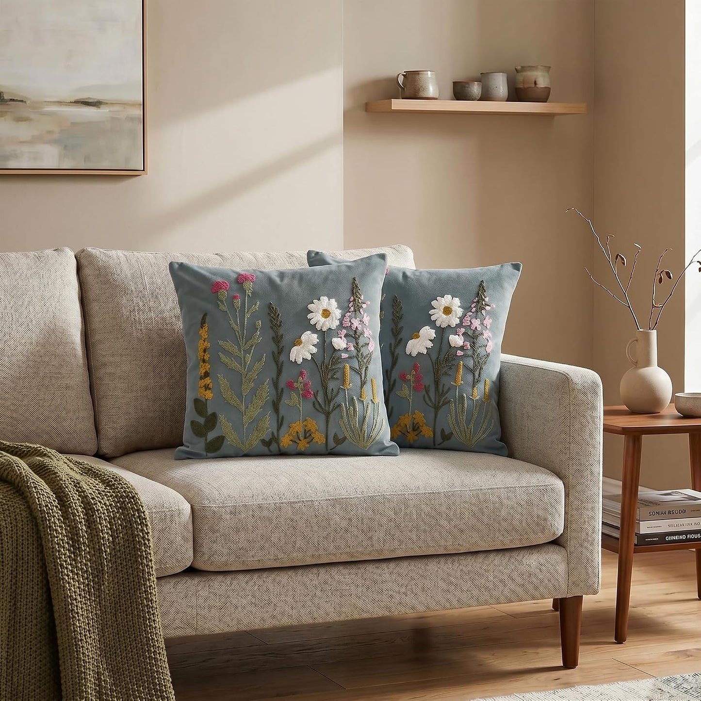 Colorful Flowers Decor / Gray / 18 x 18 / Set of 2