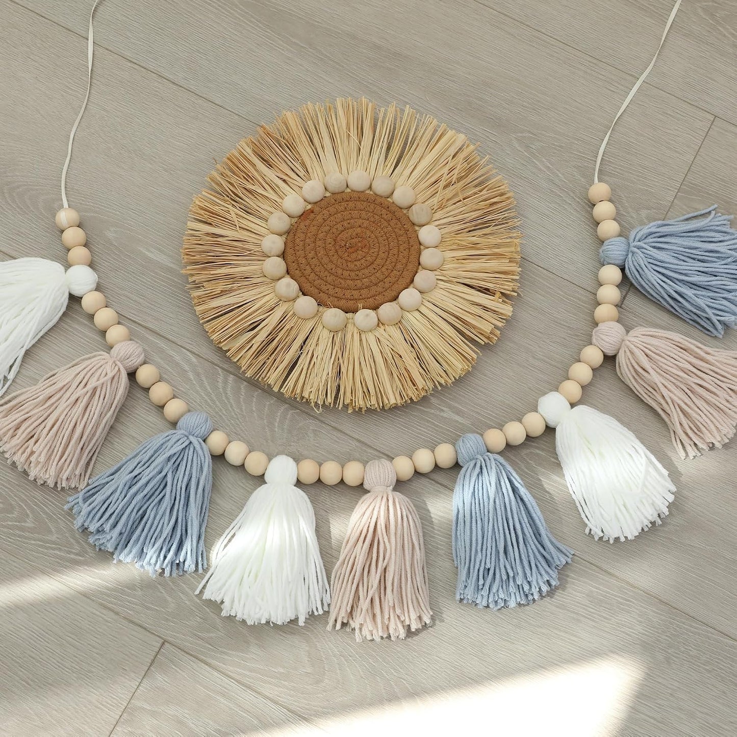 Boho Yarn Tassel Garland / Blue