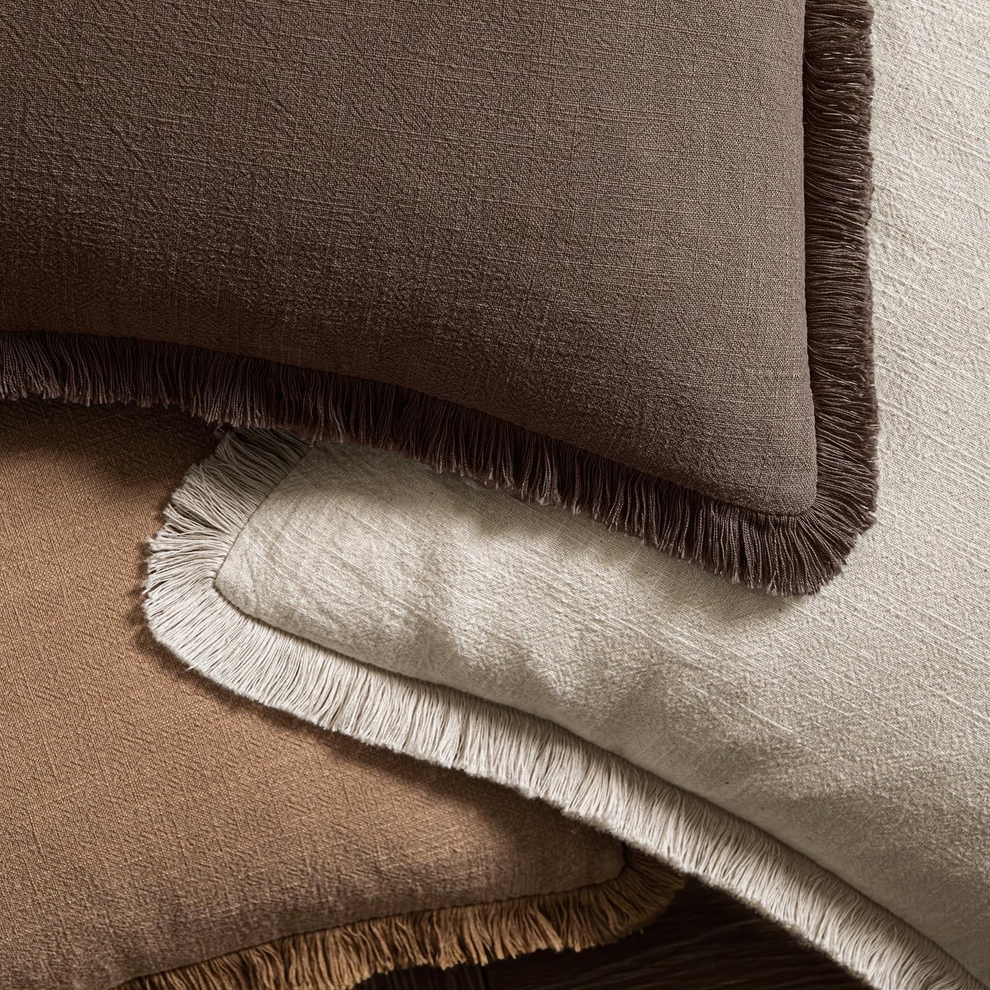 Decorative Throw Pillow Covers Neutral Linen Fringe Throw / 20 x 20 / Reddish Brown / Set of 2