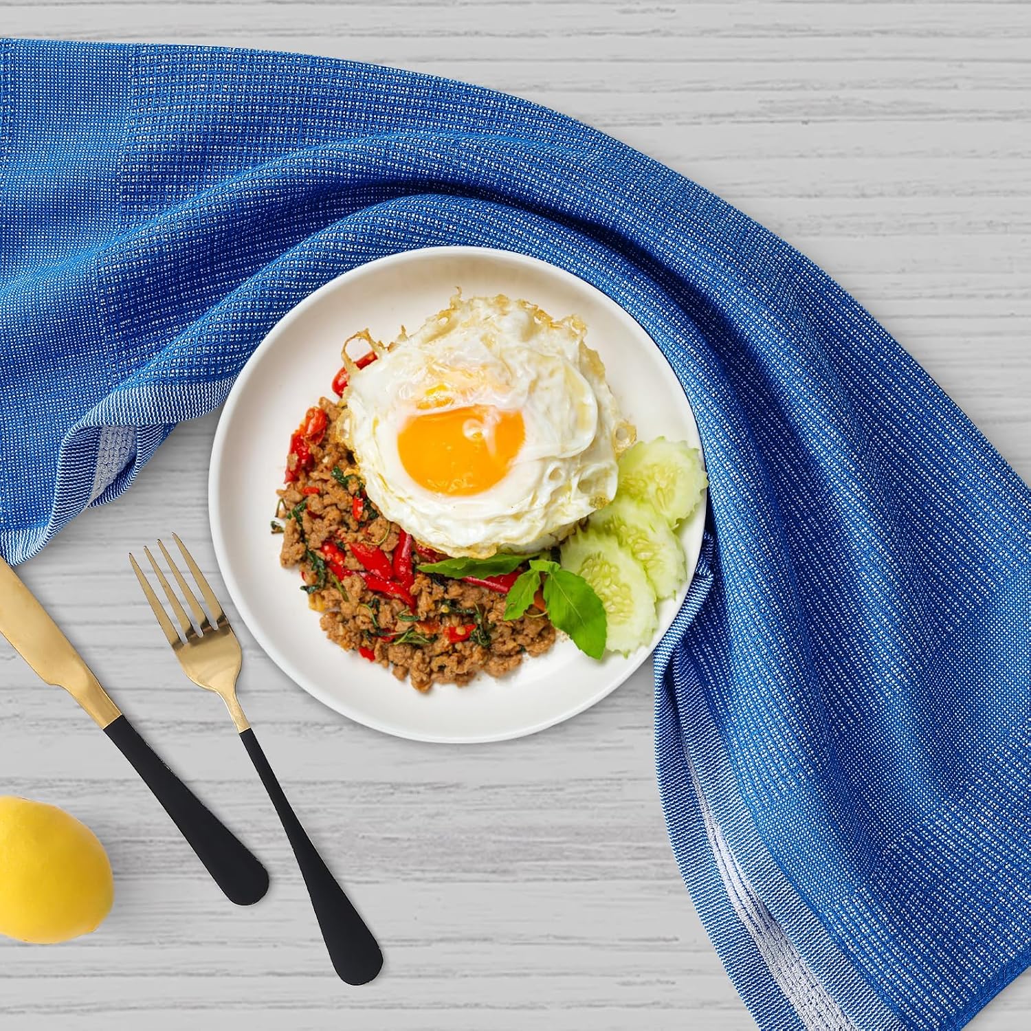 Homaxy 380 GSM Cotton Premium Kitchen Towels 6 Pack, 18"x 28", Blueberry | Flat and Terry Dish Towels, Highly Absorbent