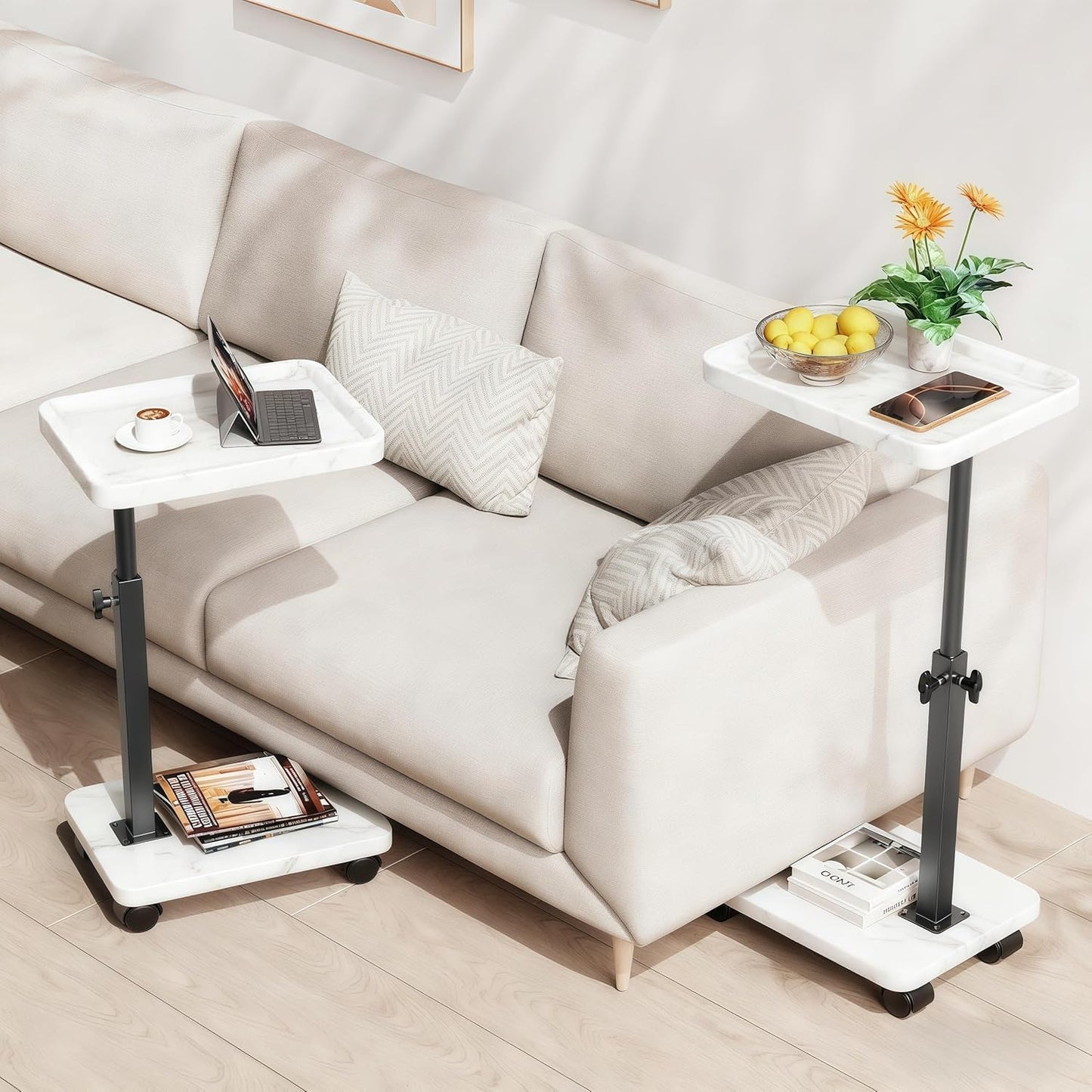 360°Swivel TV Tray Table for Small Spaces / L15.7*w11.8 / White-height Adjustable