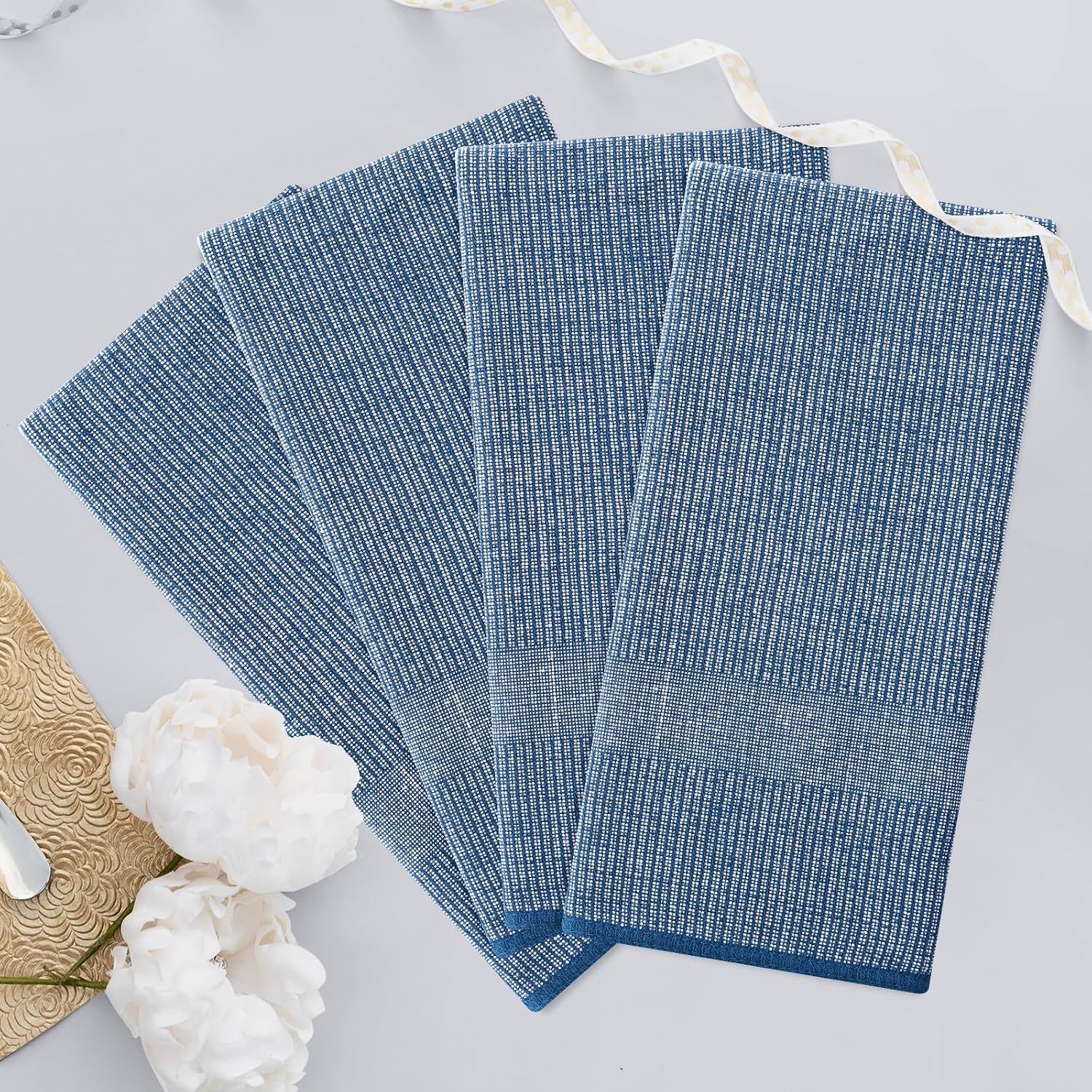 Homaxy 380 GSM Cotton Premium Kitchen Towels 8 Pack, 18"x 28", Navy Blue | Flat and Terry Dish Towels, Highly Absorbent