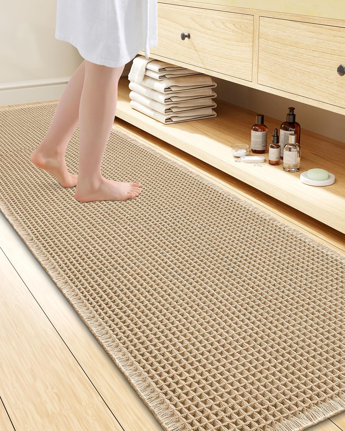 MIULEE Fall Terracotta Set of 2 Waffle Bathroom Rugs Bath Mat 18x30 Inch