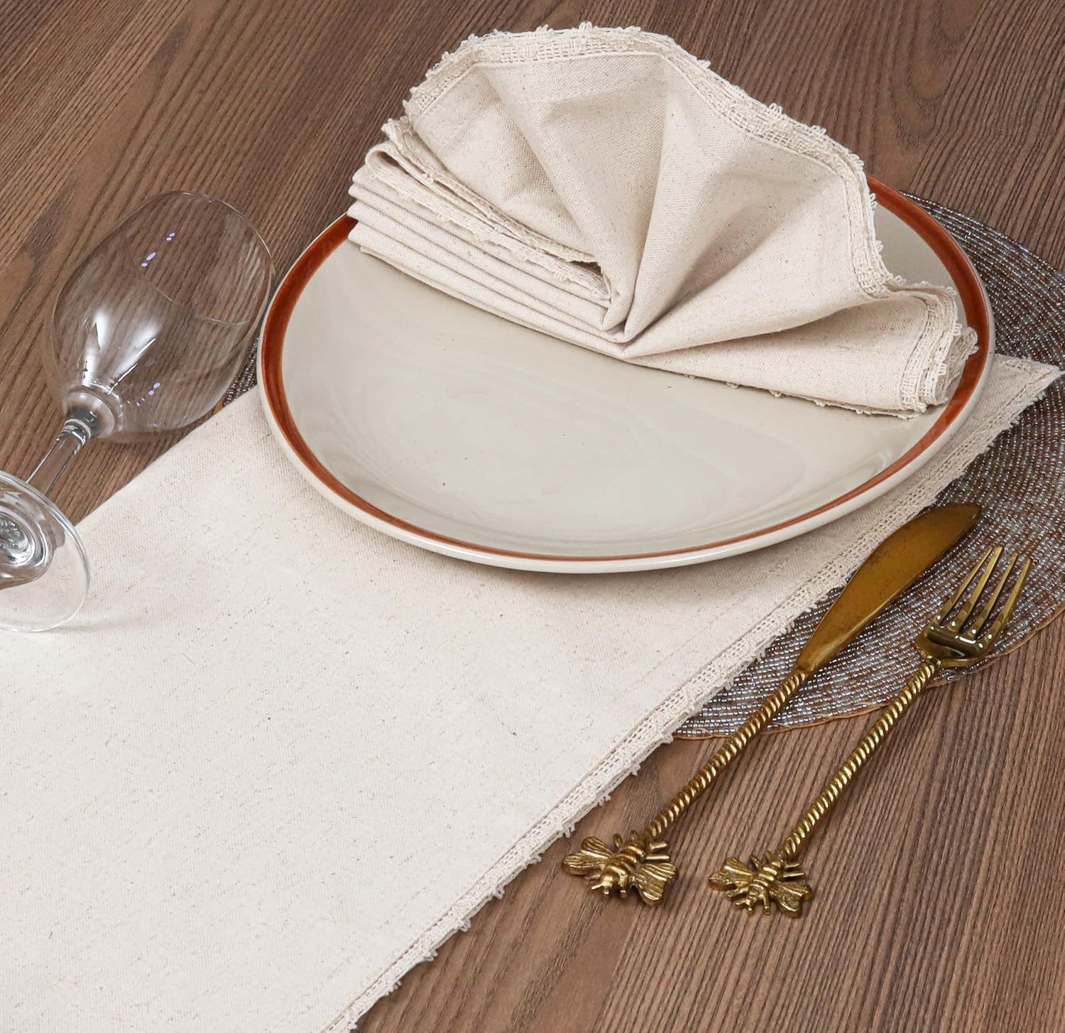 Bedding Craft Linen Cloth Napkins with Lace, 18x18, Set of 12 | Flax cotton blend, lace trim, mitered corners, machine