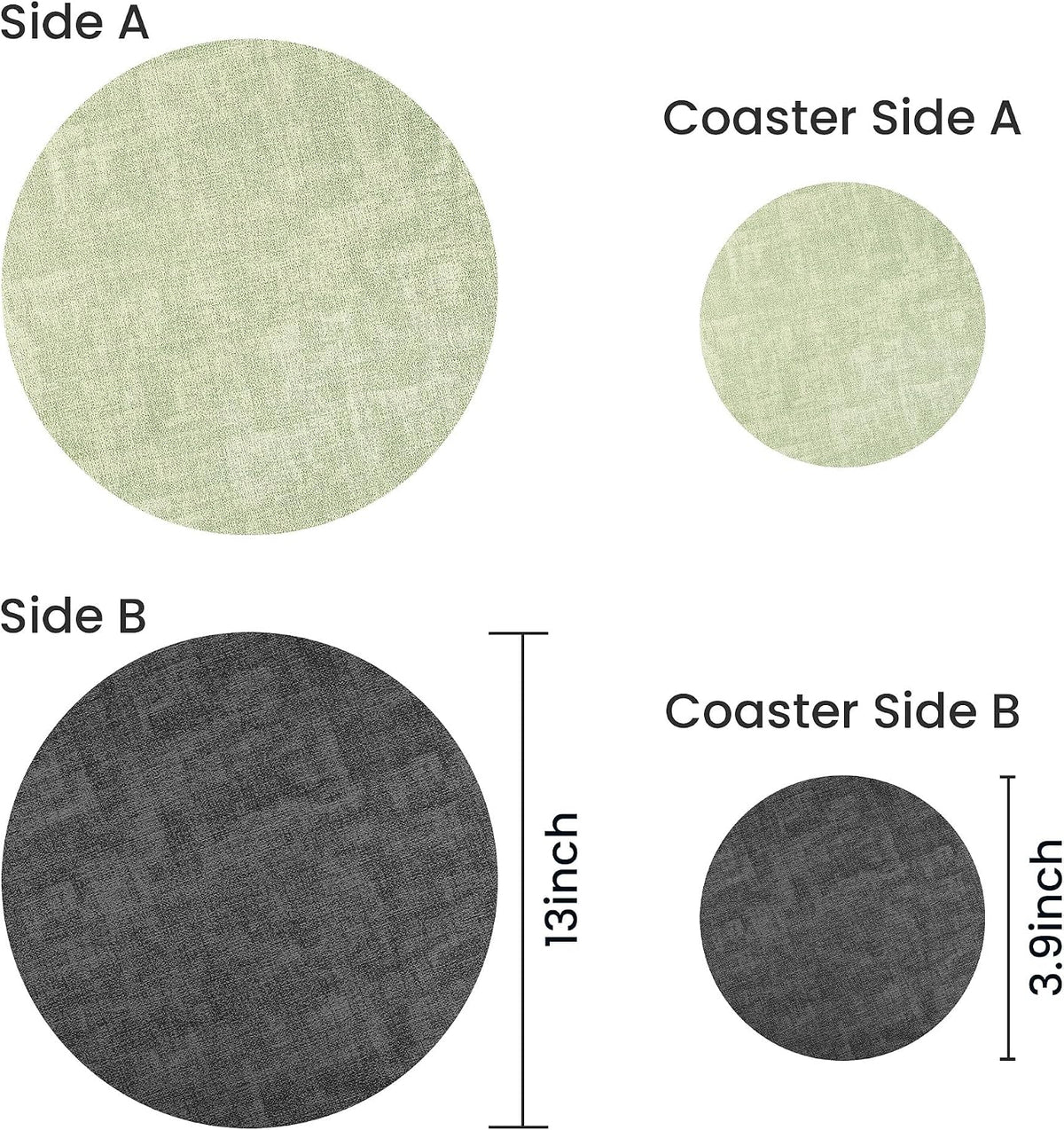 Fyvva Placemats Set of 12, 13" Round Reversible Faux Leather with Coasters | Wipeable & Waterproof Table Mats