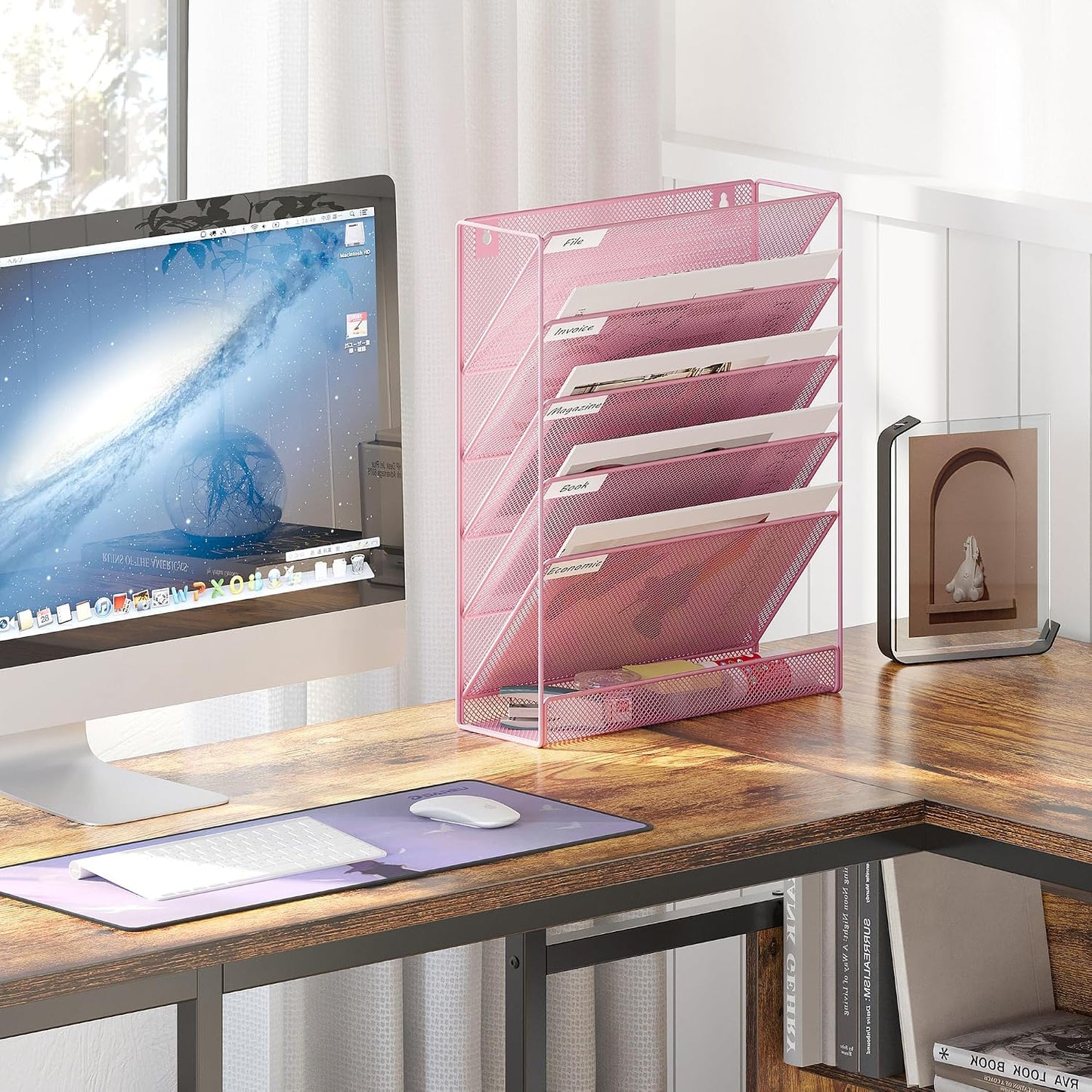 EasyPAG 5 Tier Wall File Holder, Mesh Hanging Folder Organizer with Classify Label, Versatile Desk File Holder