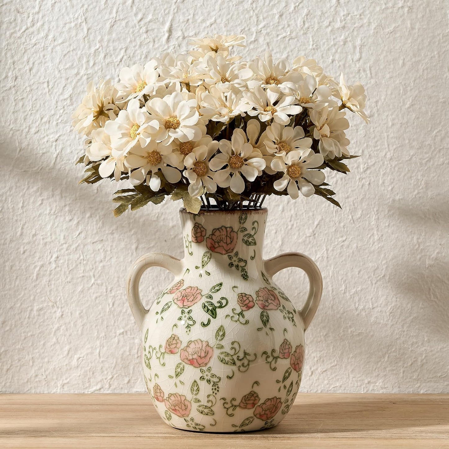 Ceramic Vintage Pastoral Vase / 18785-red Roses / 7 Inch