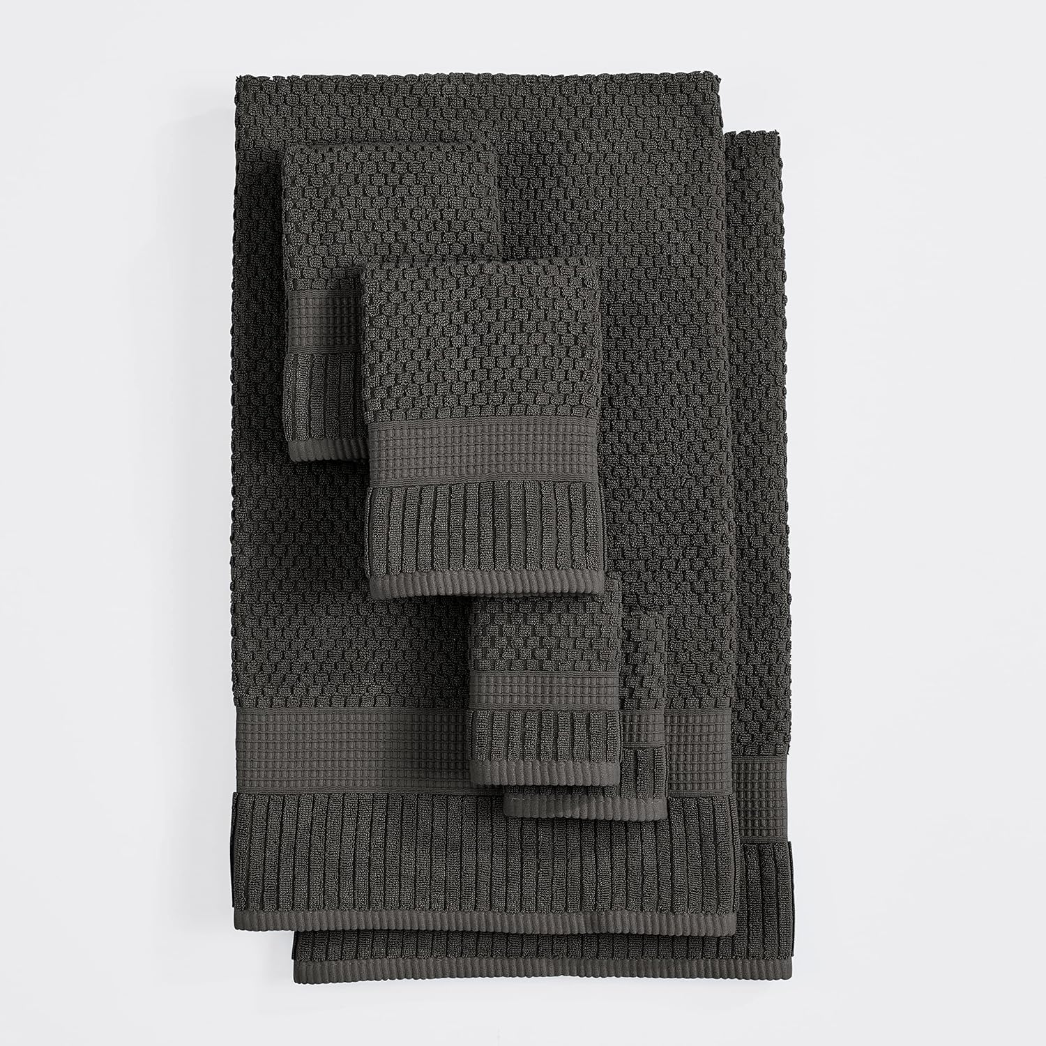 NY Loft 100% Cotton 6-Piece Bath Towel Set | Dark Grey | Quick-Dry | 30" x 52" Bath Towels | 16" x 28" Hand Towels