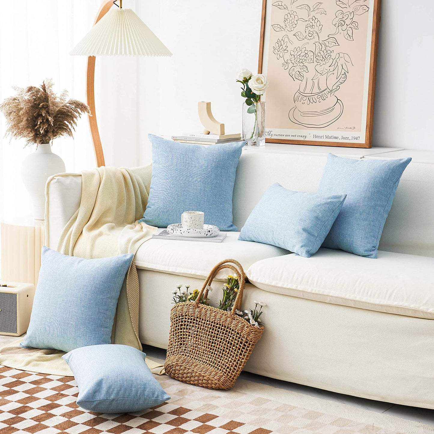 Lined Linen Cushion Covers Decorative Throw Pillow Covers / 18 x 18 / Light Blue / Set of 2
