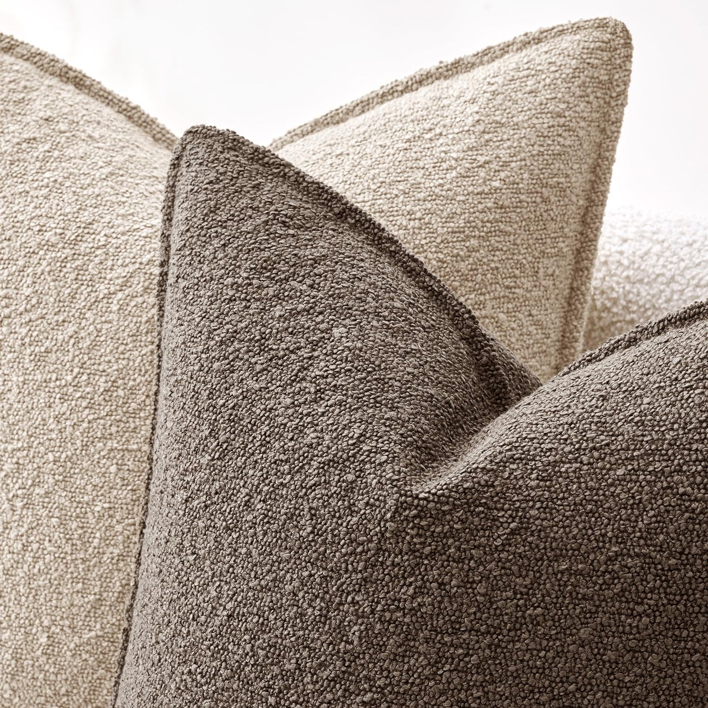 Decorative Textured Boucle Throw Pillow Covers Broadside Thick Boho / 18 x 18 / Oatmeal / Set of 2