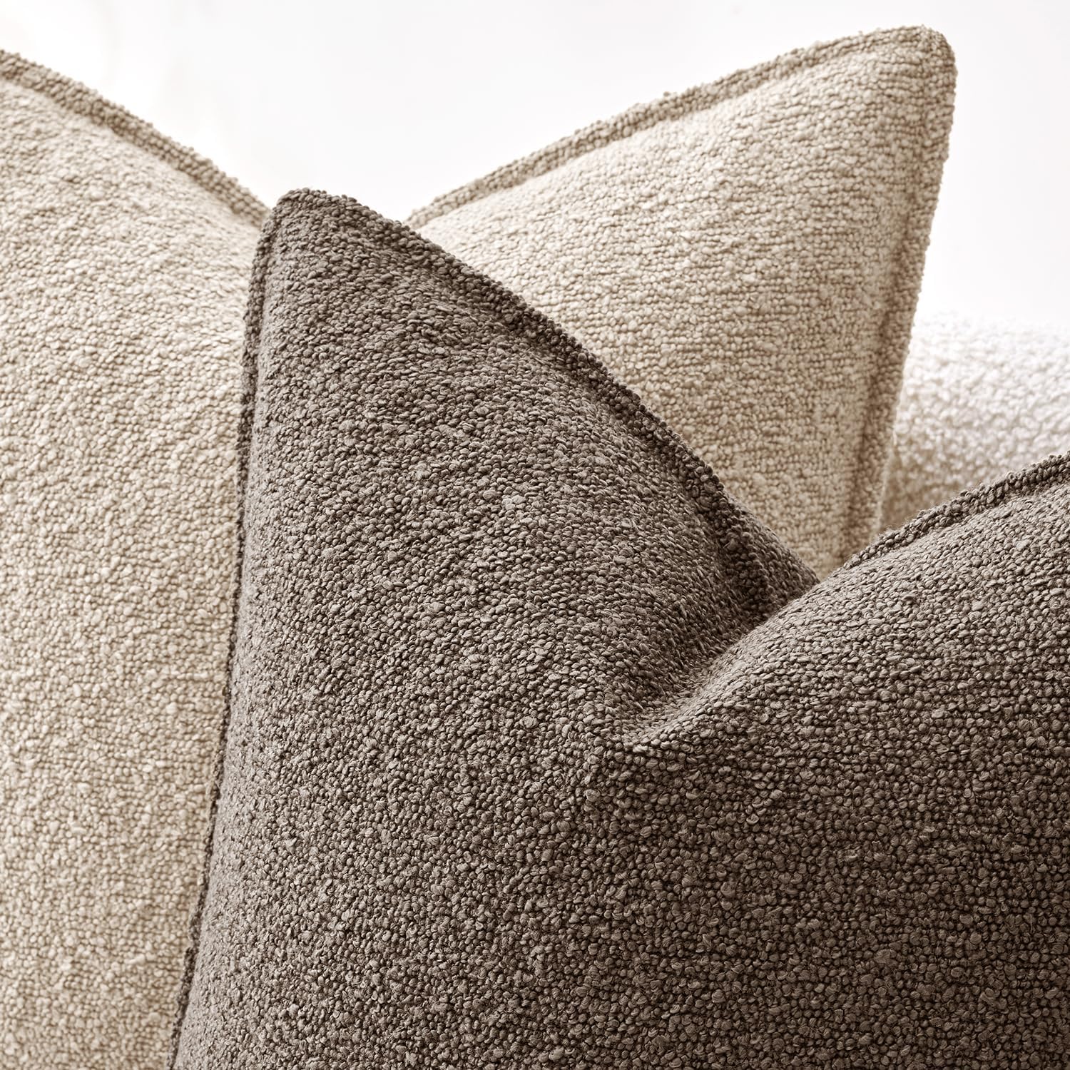 Decorative Textured Boucle Throw Pillow Covers Broadside Thick Boho / 18 x 18 / Oatmeal / Set of 2