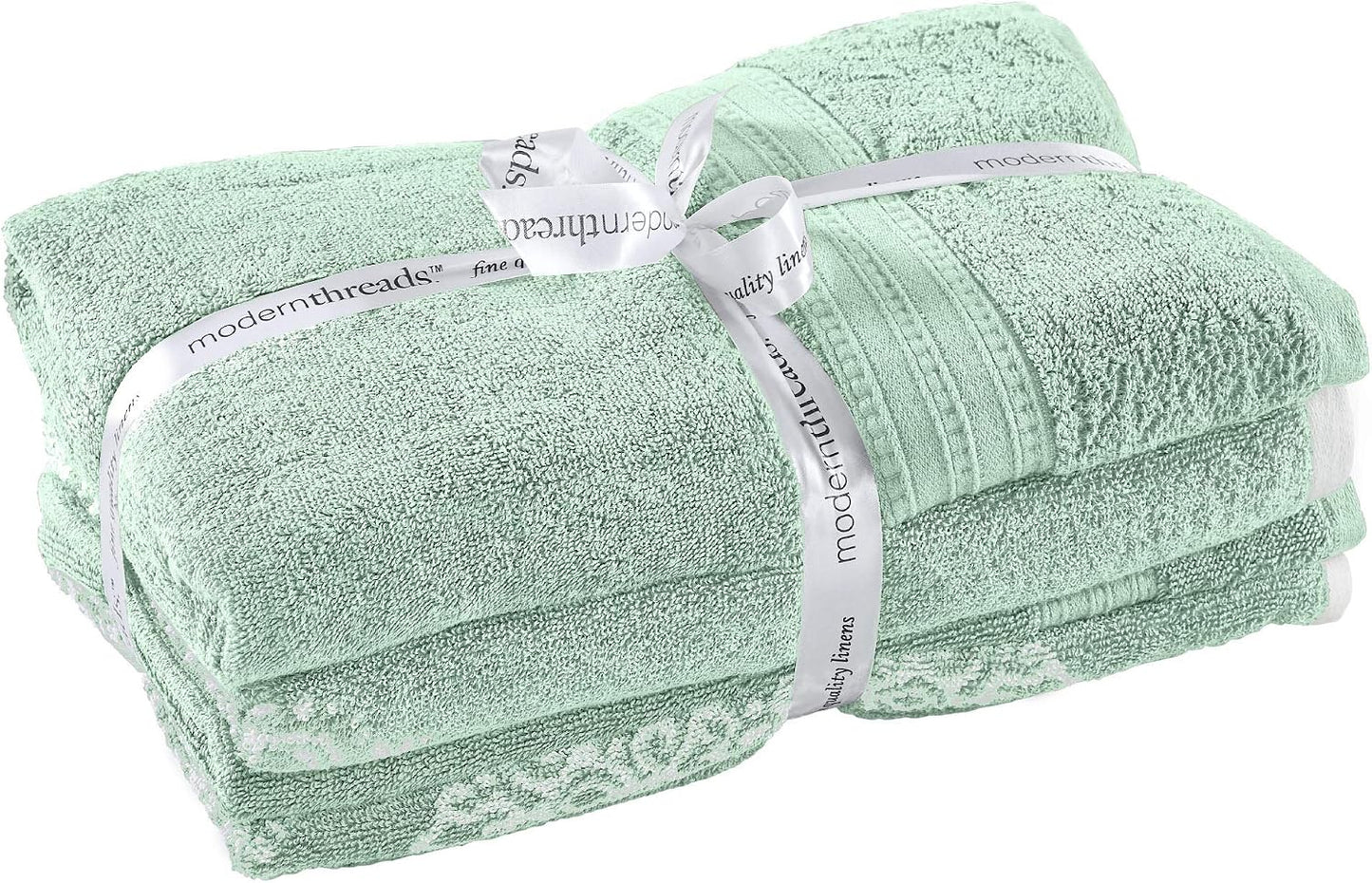 Modern Threads 6-Piece 100% Cotton Damask Medallion Towel Set, Sage | Highly Absorbent, Soft & Plush, Quick-Drying, 550