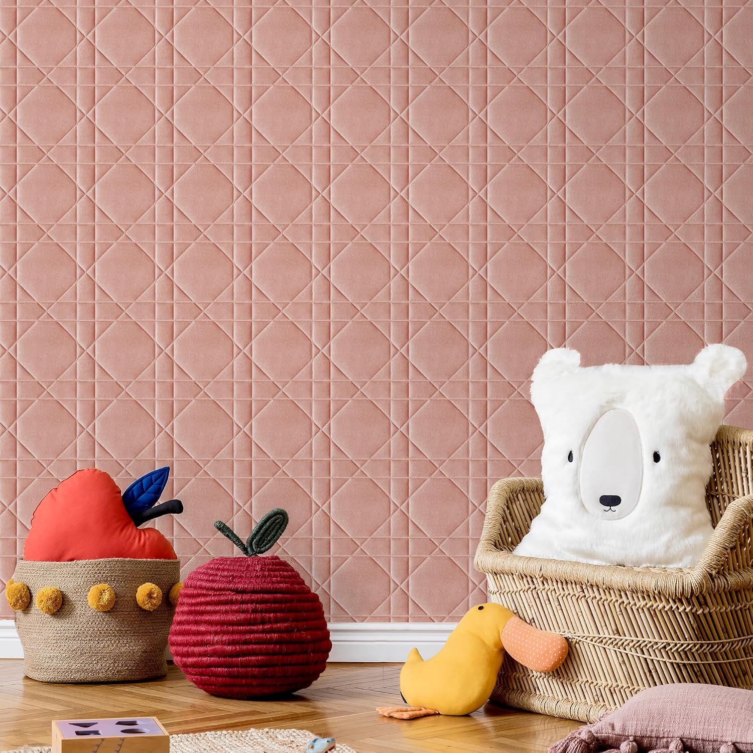 Velvet 3d wall panels for Interior wall Decor peel and stick / Hexagon-pink
