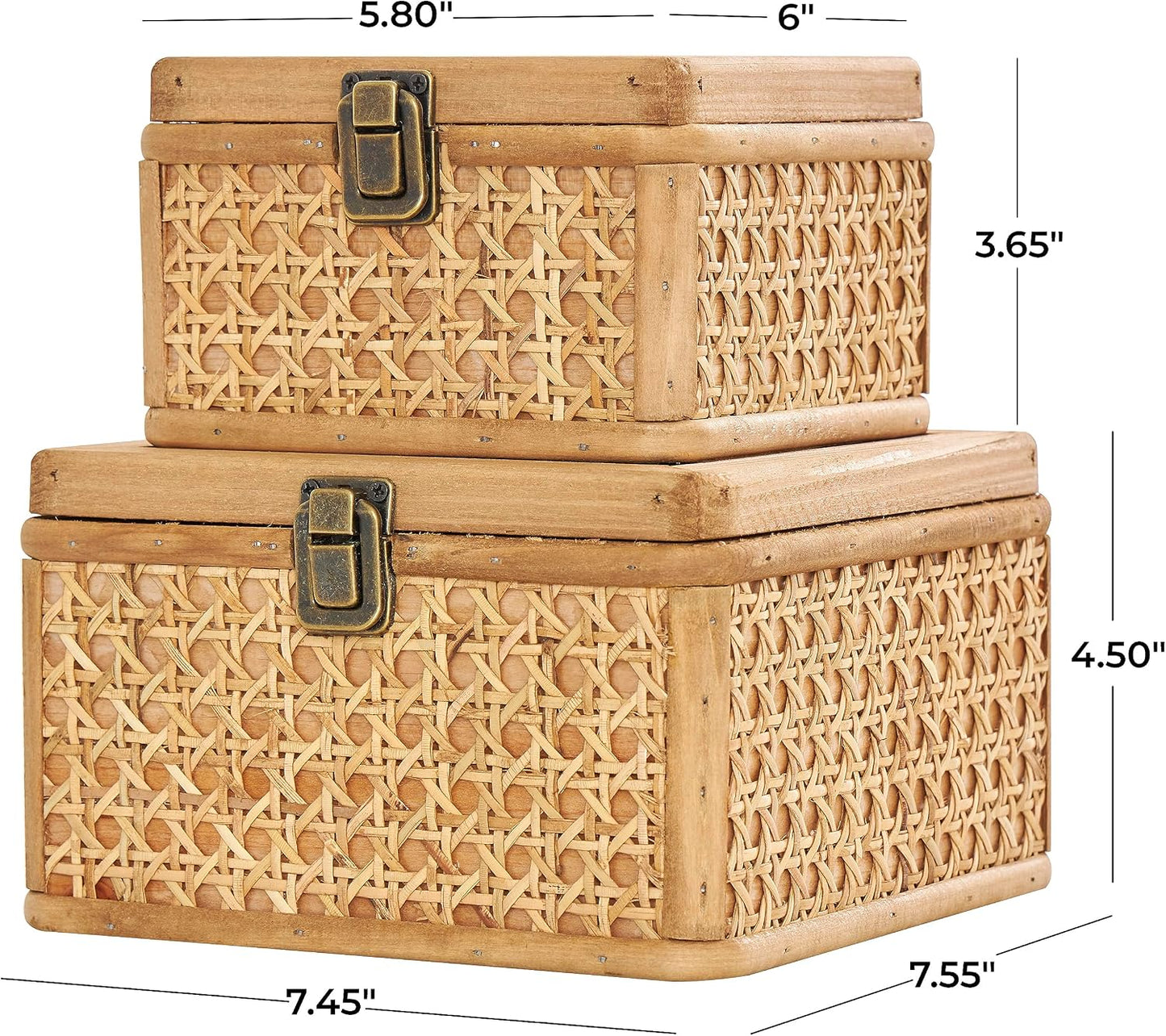 Rattan Handmade Decorative Box Woven Decorative Keepsake Boxes / Brown / 7", 6"W / Set of 2