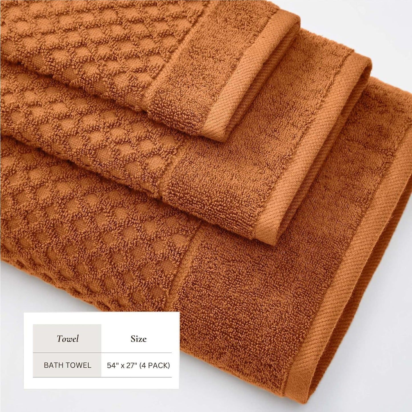 Great Bay Home Bath Towels - 100% Cotton 4 Pack 54x27 Bath Towel Set - Absorbent, Durable, Quick-Dry Towels for