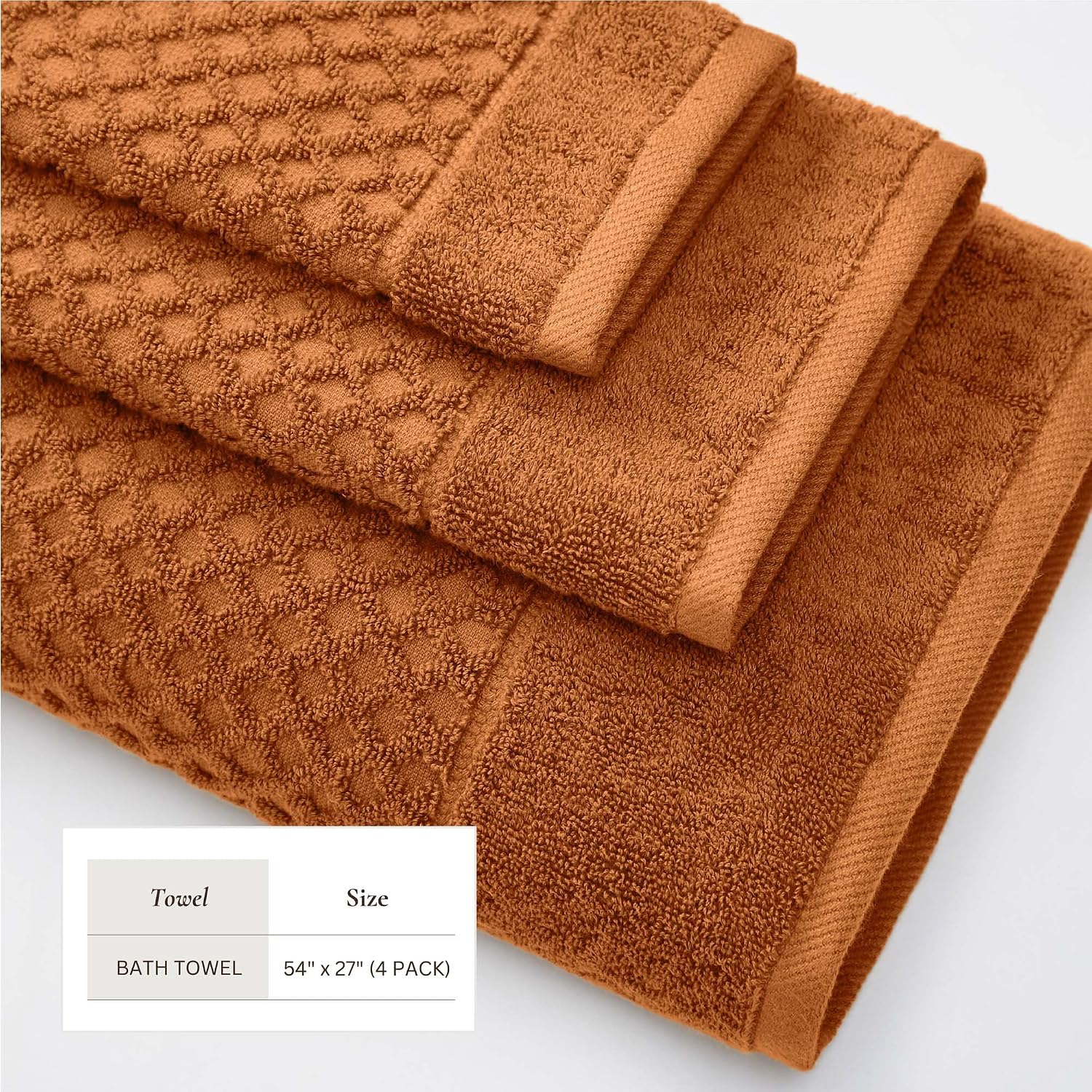 Great Bay Home Bath Towels - 100% Cotton 4 Pack 54x27 Bath Towel Set - Absorbent, Durable, Quick-Dry Towels for