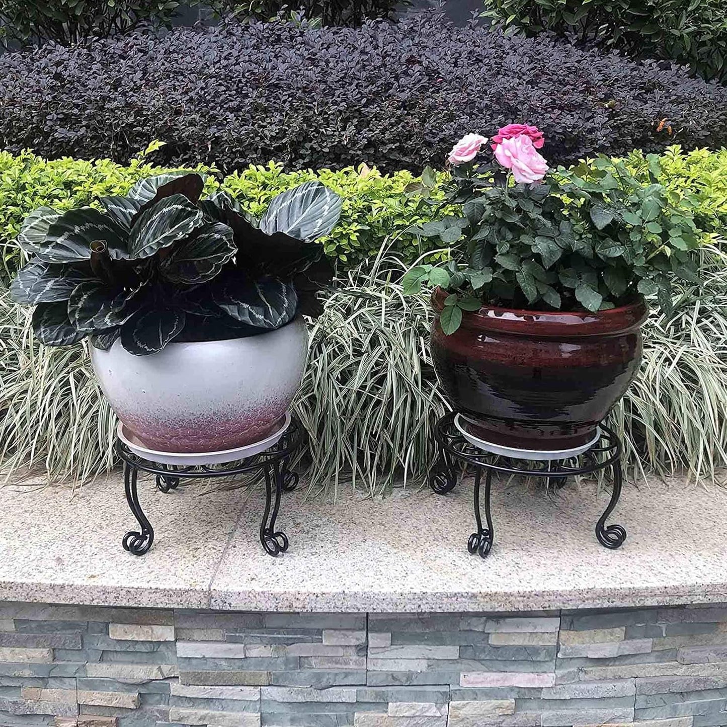 Metal Outdoor Plant Stand 11.8IN Diameter Heavy Duty Plant Pot Stands for Indoor Round Flower Pot Support Rack Set of