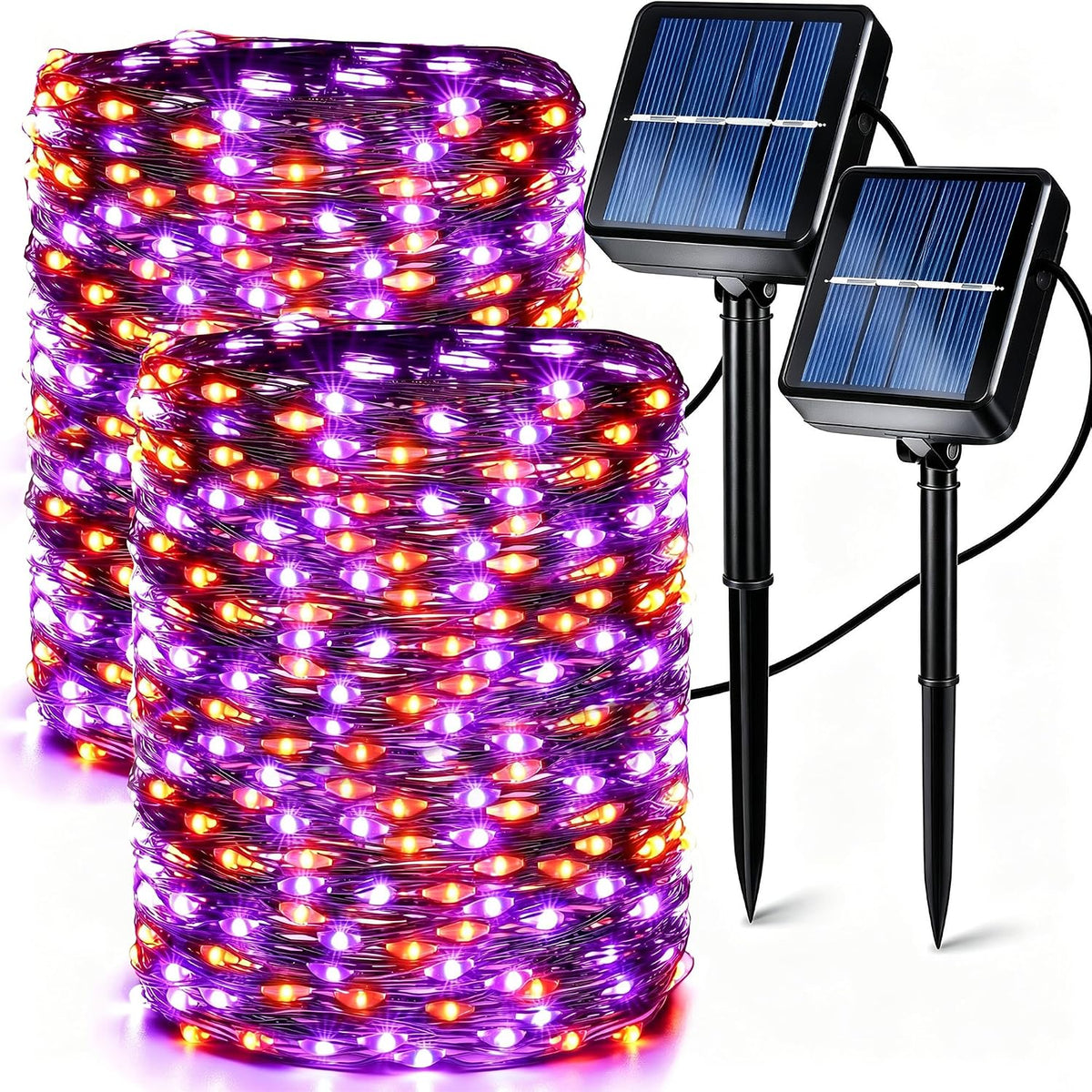 Brizled Solar Halloween Lights Outdoor, 2 Pack Total 240 LED Orange Purple
