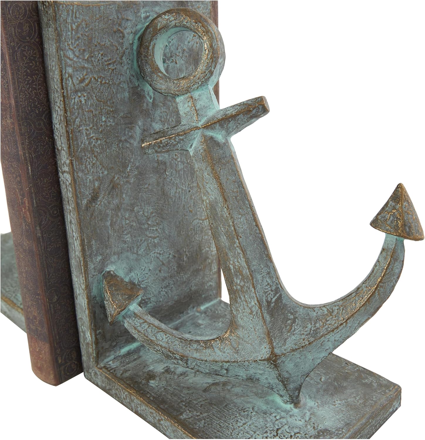 Polystone Anchor Decorative Bookends Distressed Patina Non Skid / SMALL SIZE / Blue / Set of 2