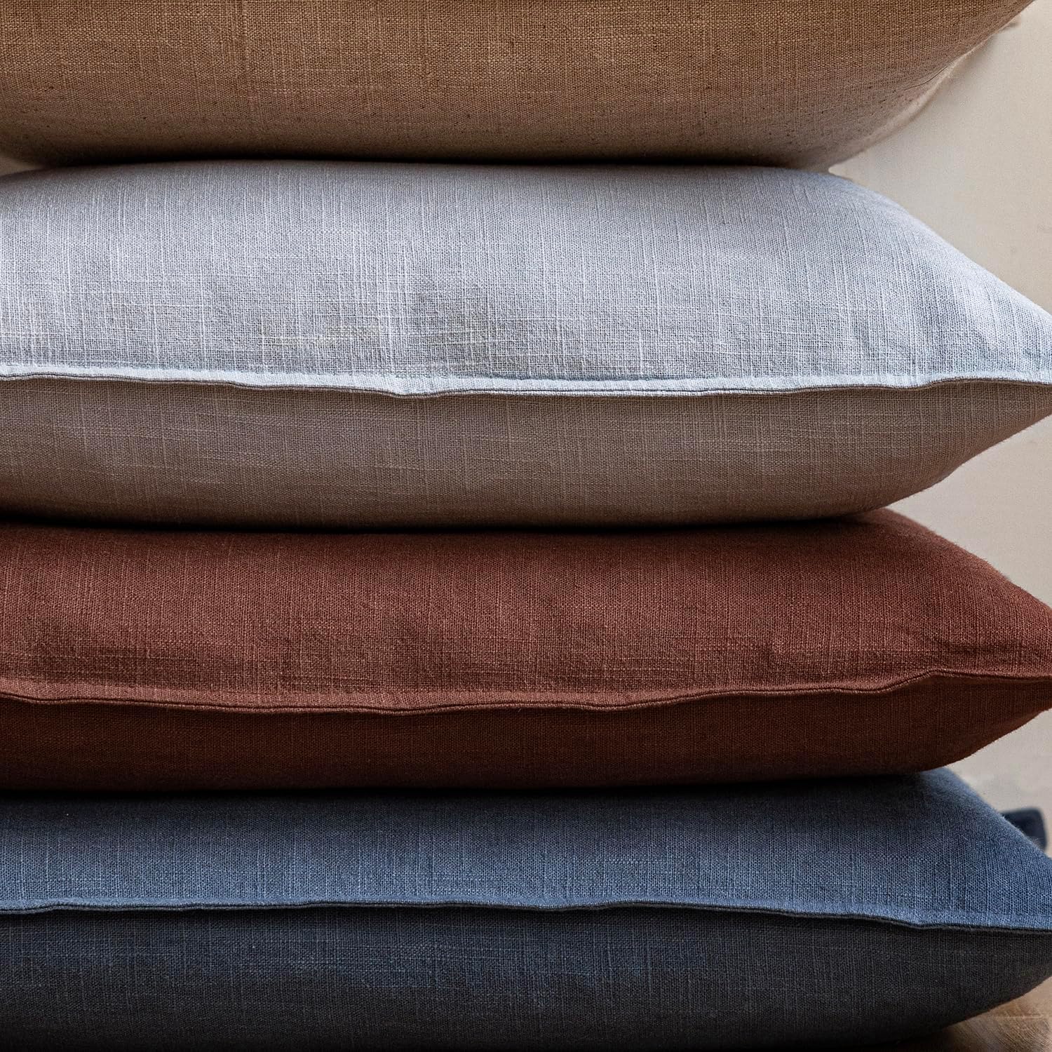 Decorative Linen Solid Throw Pillow Covers Soft Accent Euro / 18 x 18 / Blue Ashes / Set of 2