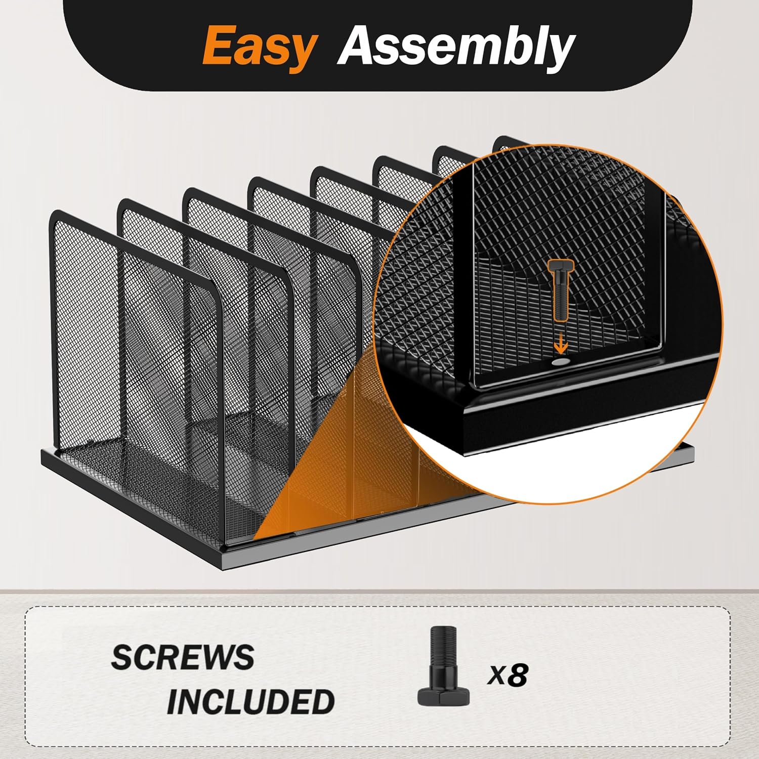 Kuntine.B 7-Section Upright Desk File Organizer Purple 1 Pack | Vertical, Mesh, Metal, Assembly, Stability, Sturdiness