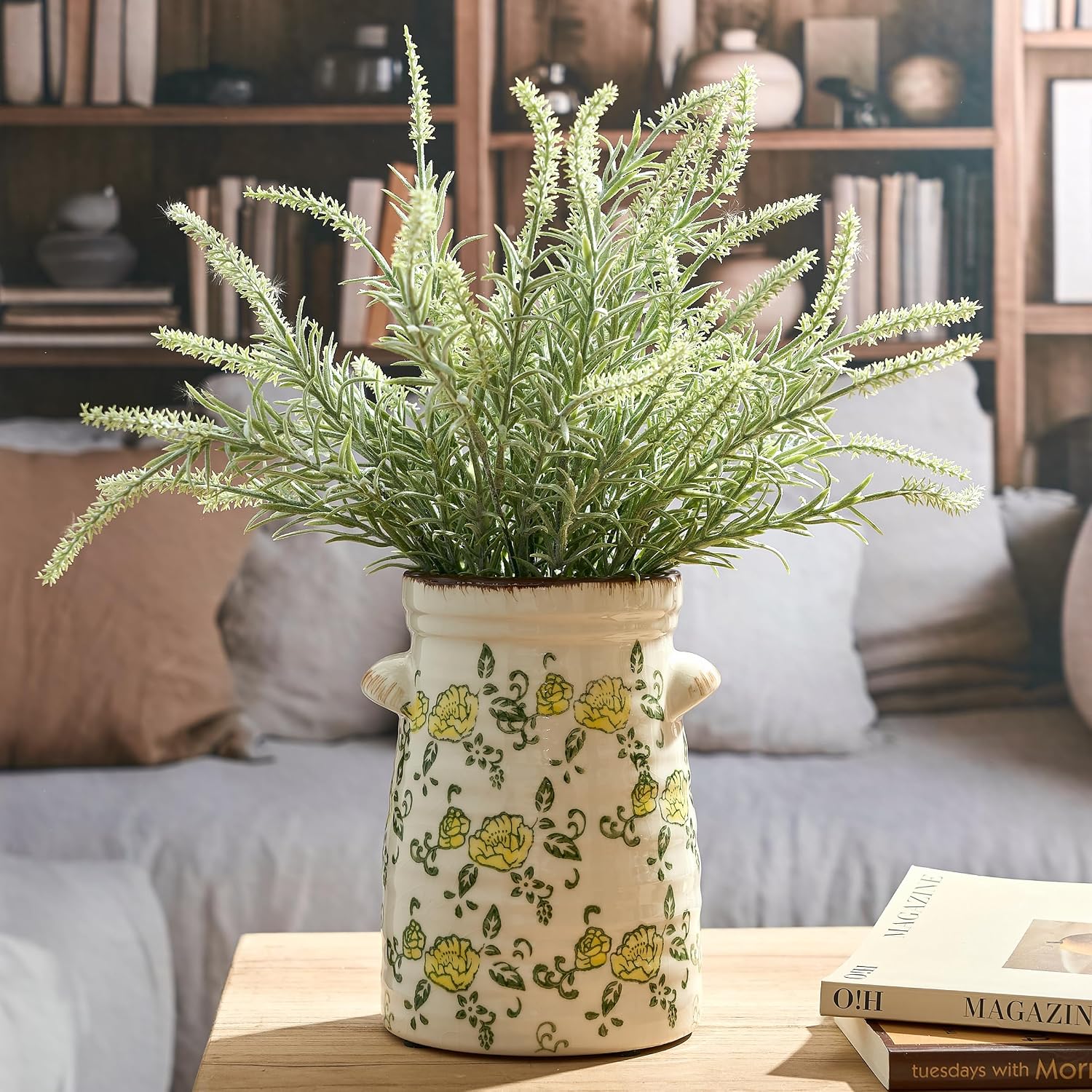 Ceramic Rustic Vase / Gs17323l-yellow Rose / 7.6 Inch