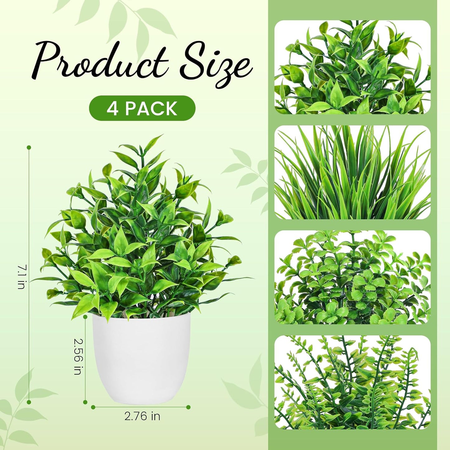 Fake Plants Small Artificial Plants in Pots Faux Plants Indoor / White / Set of 4