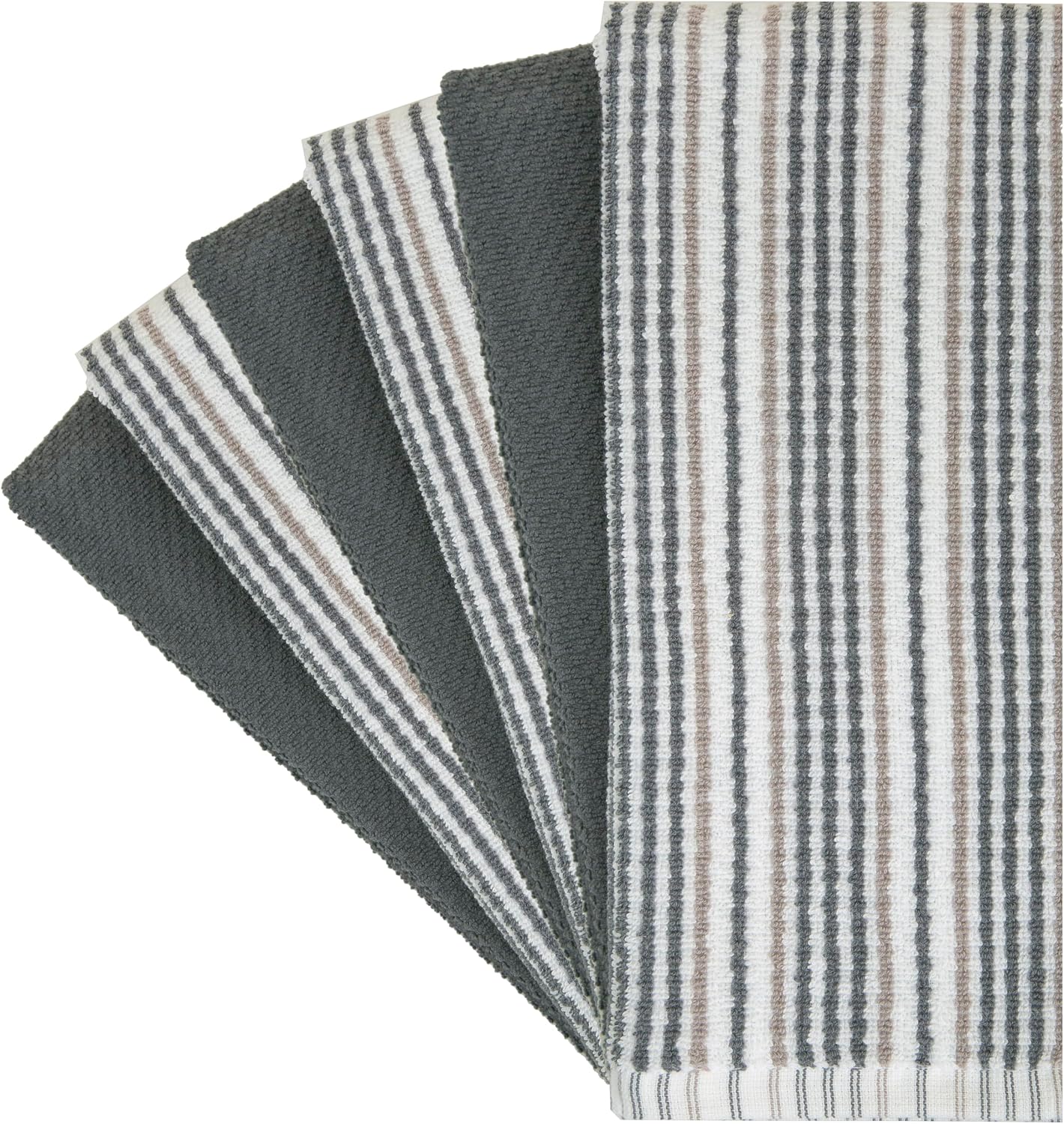 Bumble Kitchen Towels 6 Pack 100% Cotton 16"x26" - Grey Wide Stripe | 430 GSM Soft Kitchen Hand Towels with Hanging