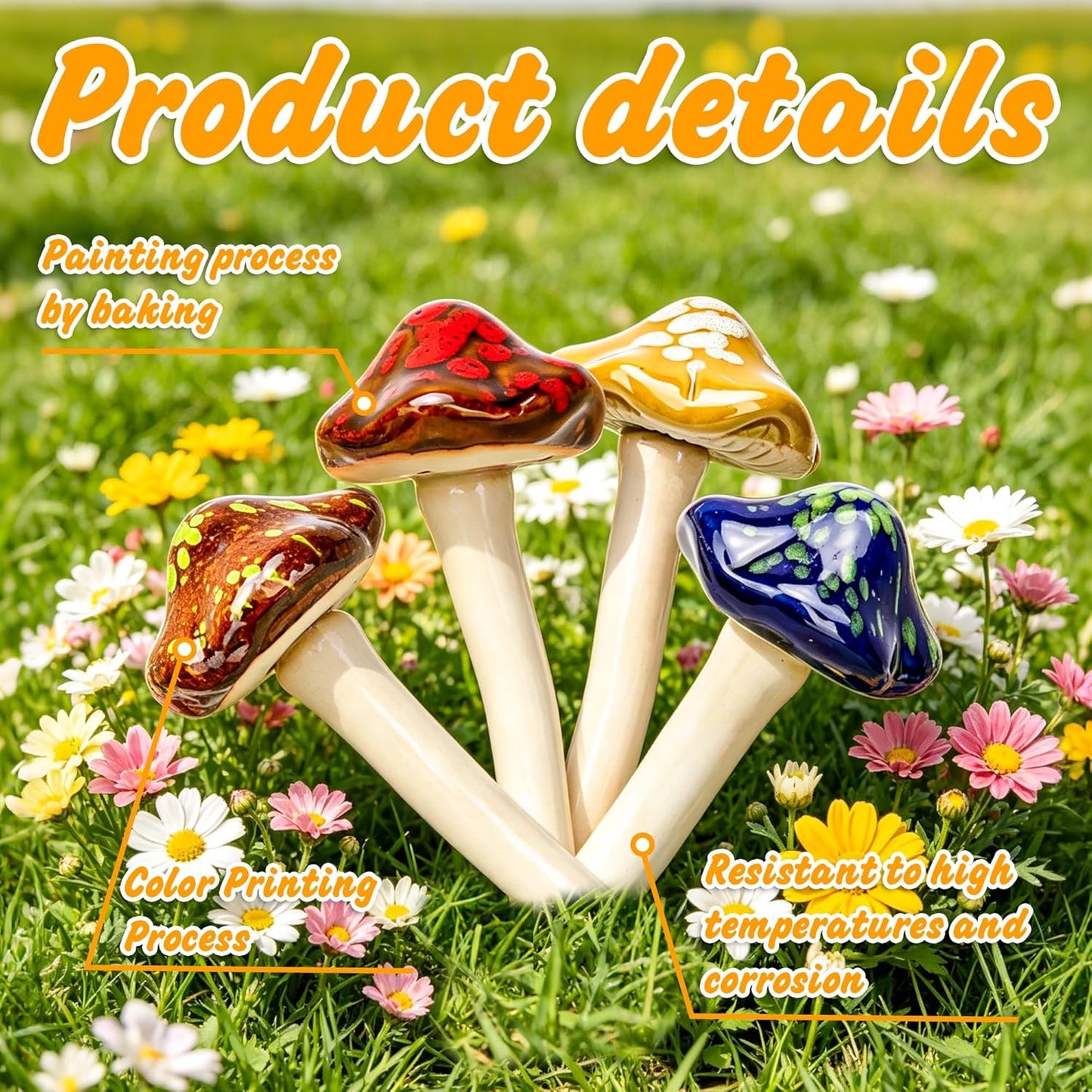 Ceramic Mushroom Garden Ornaments- Lawn Ornaments / Blue / 5 Inch / Set of 12