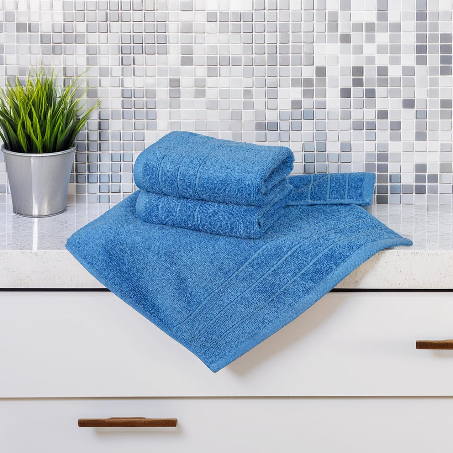 6 Piece Hand Towels Set 16 x 28 Inches, Blue | 100% Cotton, Lighter Weight, Quick to Dry, 16 x 28 Inches, Super Soft &