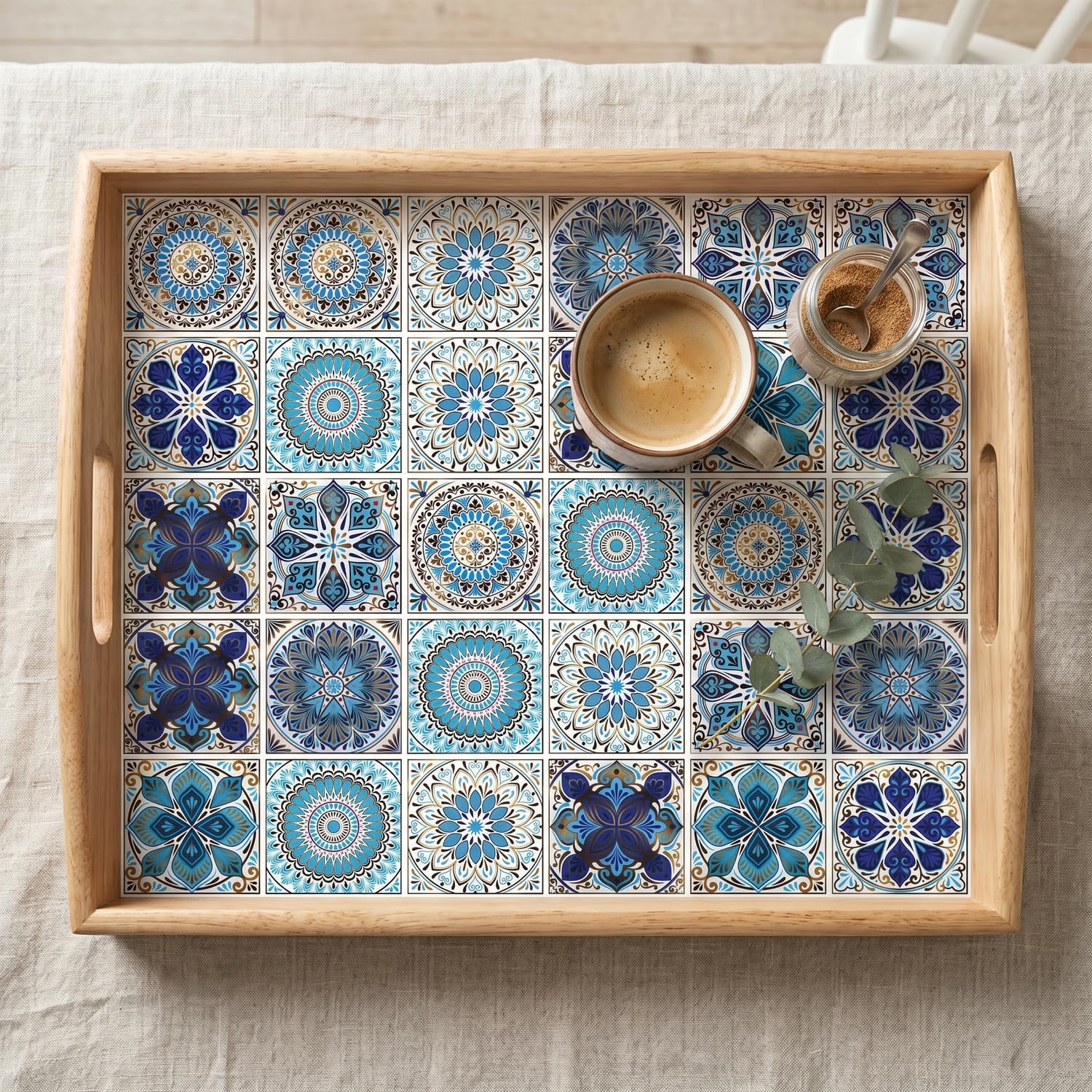 Gold Boho Mandala Peel and Stick Wall Stickers / Blue / 4 x 4 / Set of 30