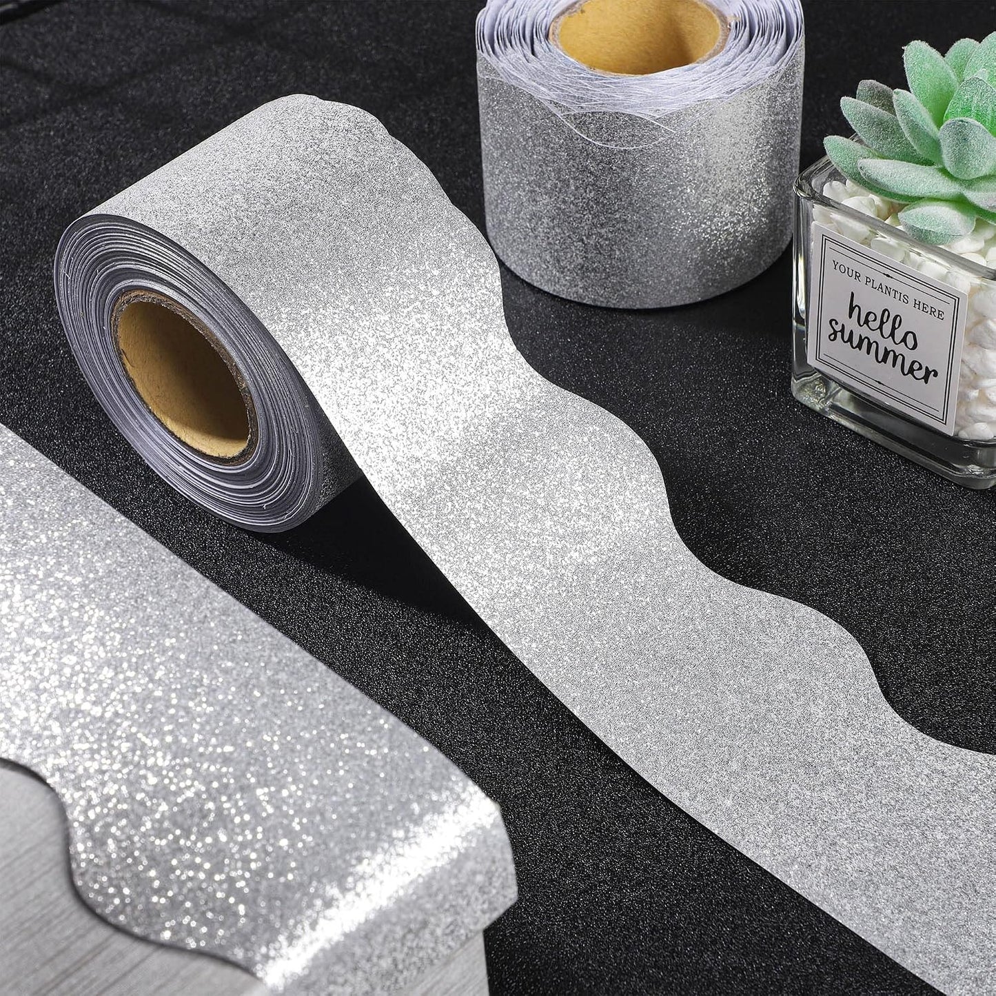 Glitter Bulletin Board Borders Scalloped Bulletin Board Trims Shiny Decorative / Silver / 131 Inch