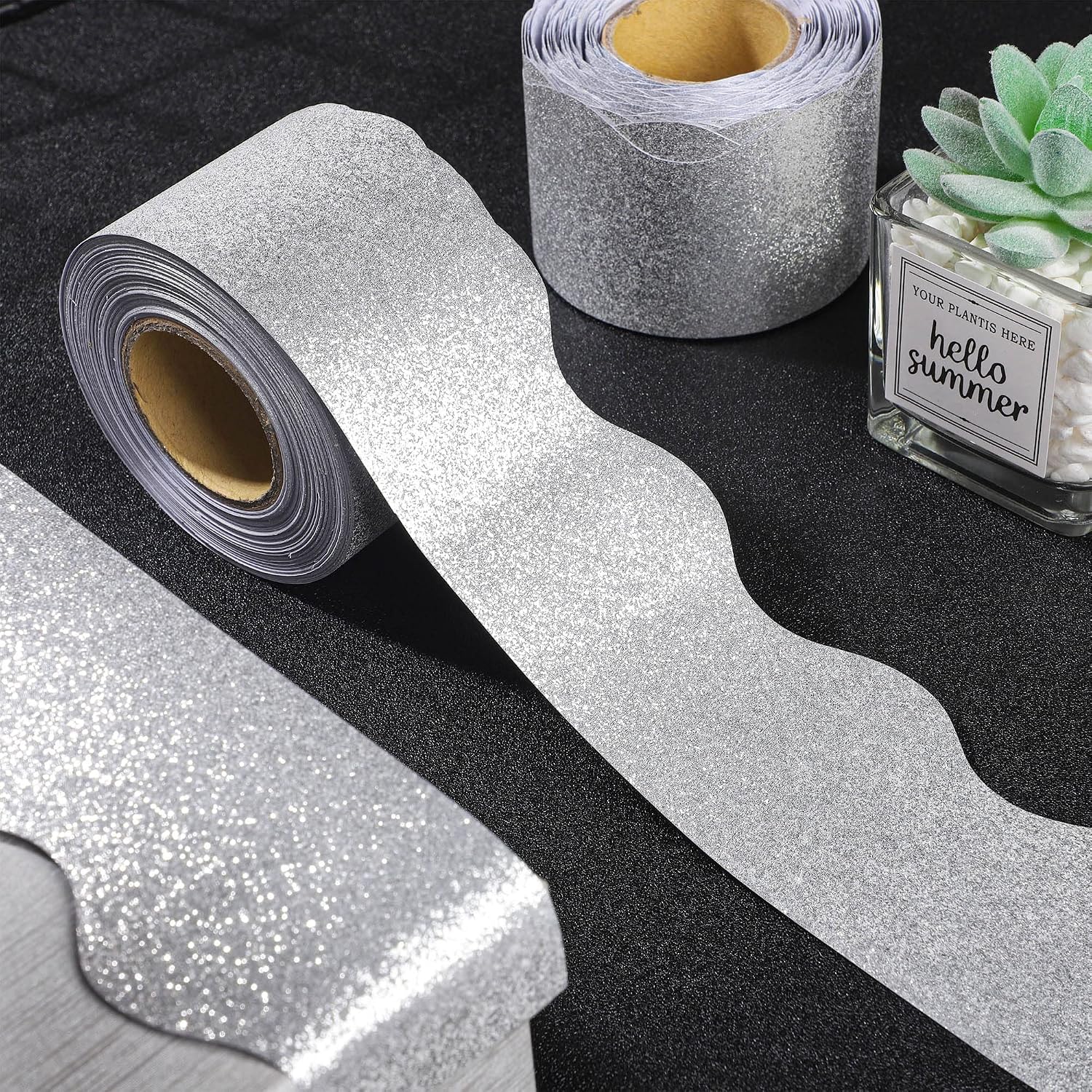 Glitter Bulletin Board Borders Scalloped Bulletin Board Trims Shiny Decorative / Silver / 131 Inch