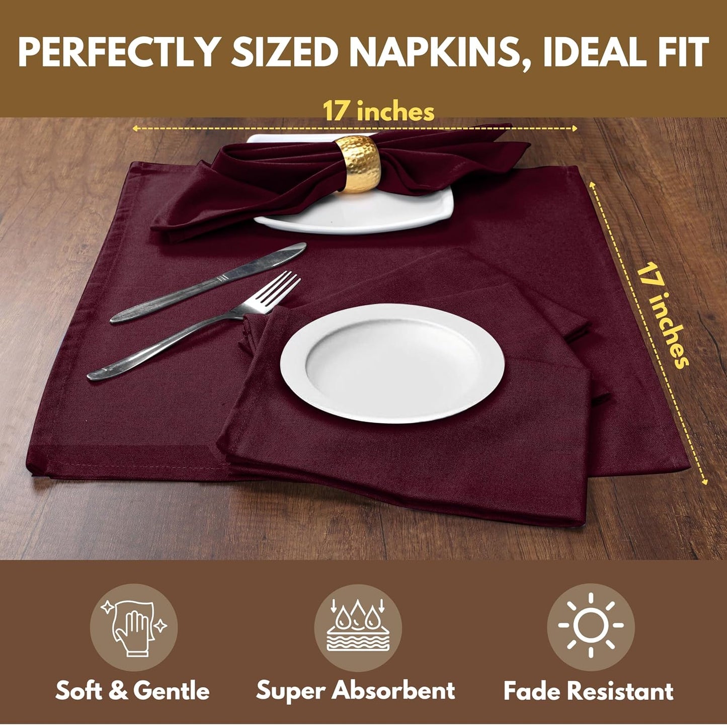 Native Fab Cloth Napkins, Set of 12, 17" x 17", 100% Cotton, Washable & Reusable Fabric Linen, Table Decor for Dinner